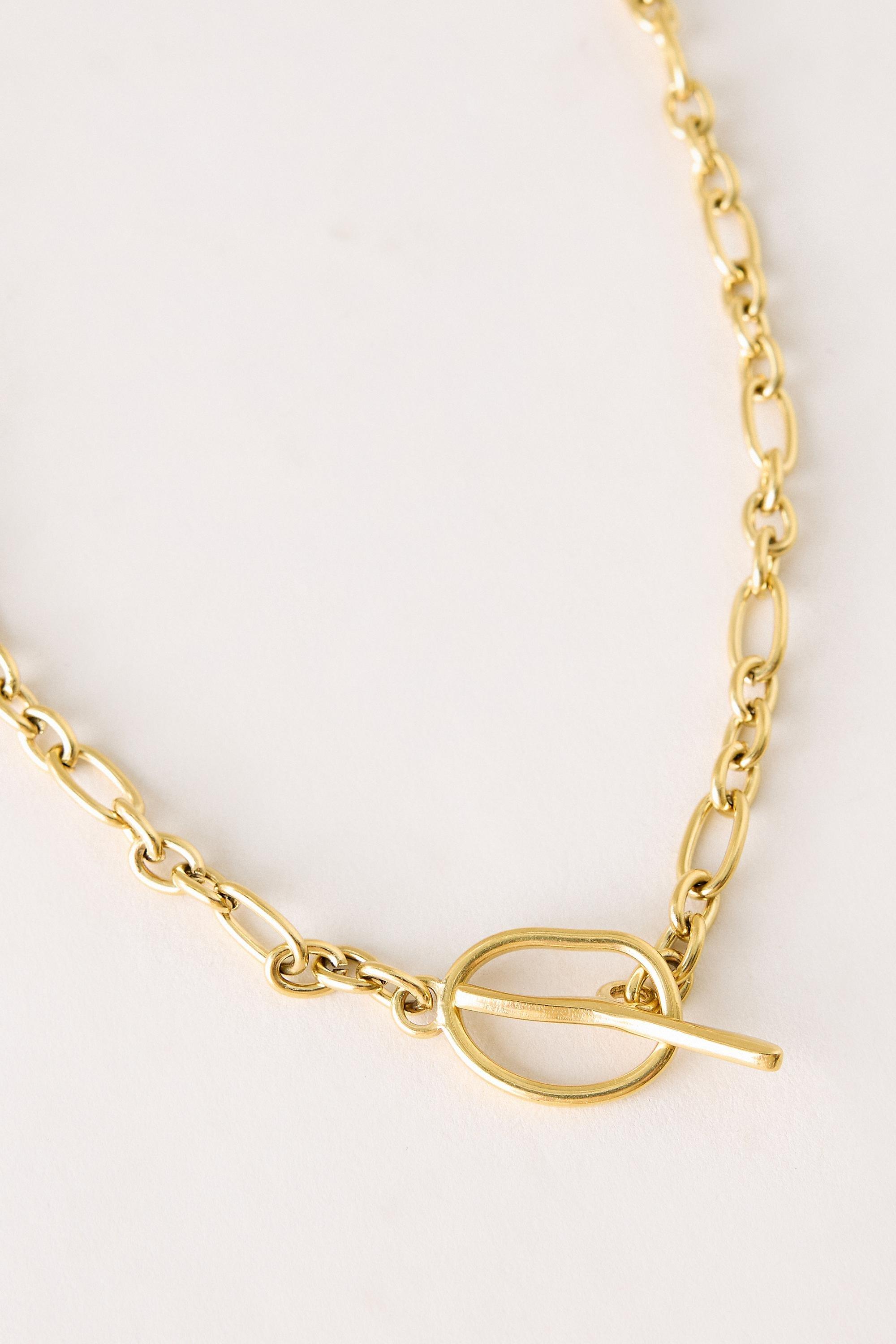 GOLD Water-Resistant T-Bar Chain Necklace, Gold, large image number 1