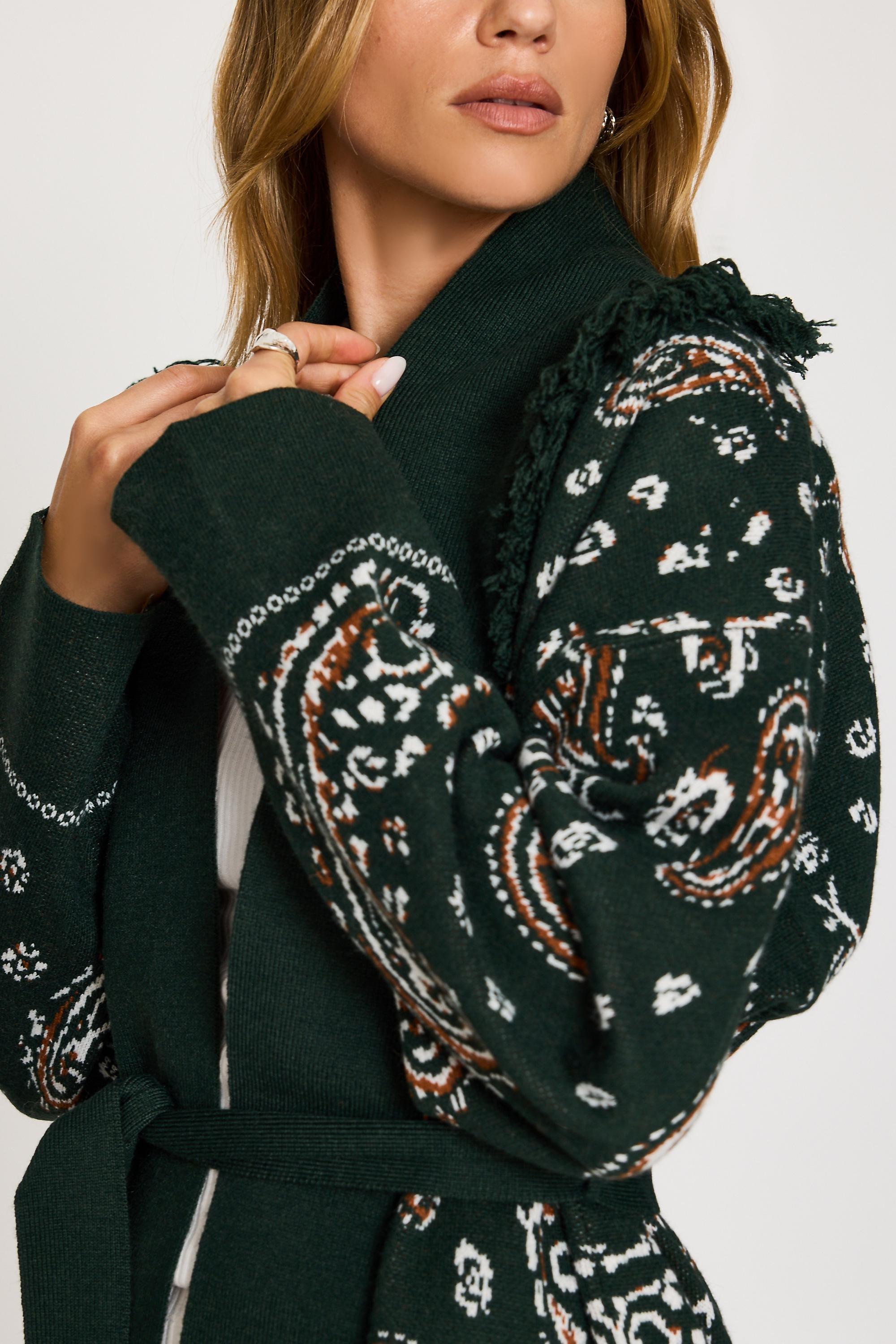 Flat White Fringe Wrap Cardigan, Green, large image number 3