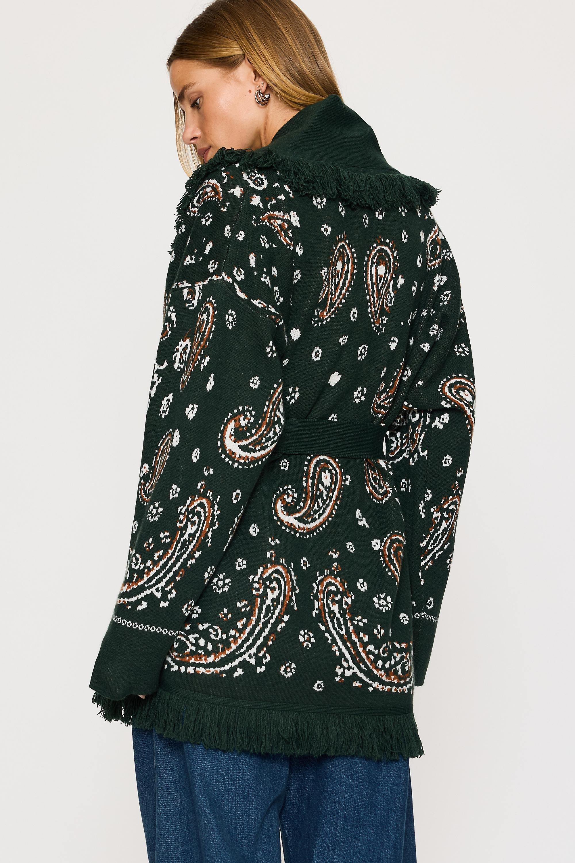 Flat White Fringe Wrap Cardigan, Green, large image number 4