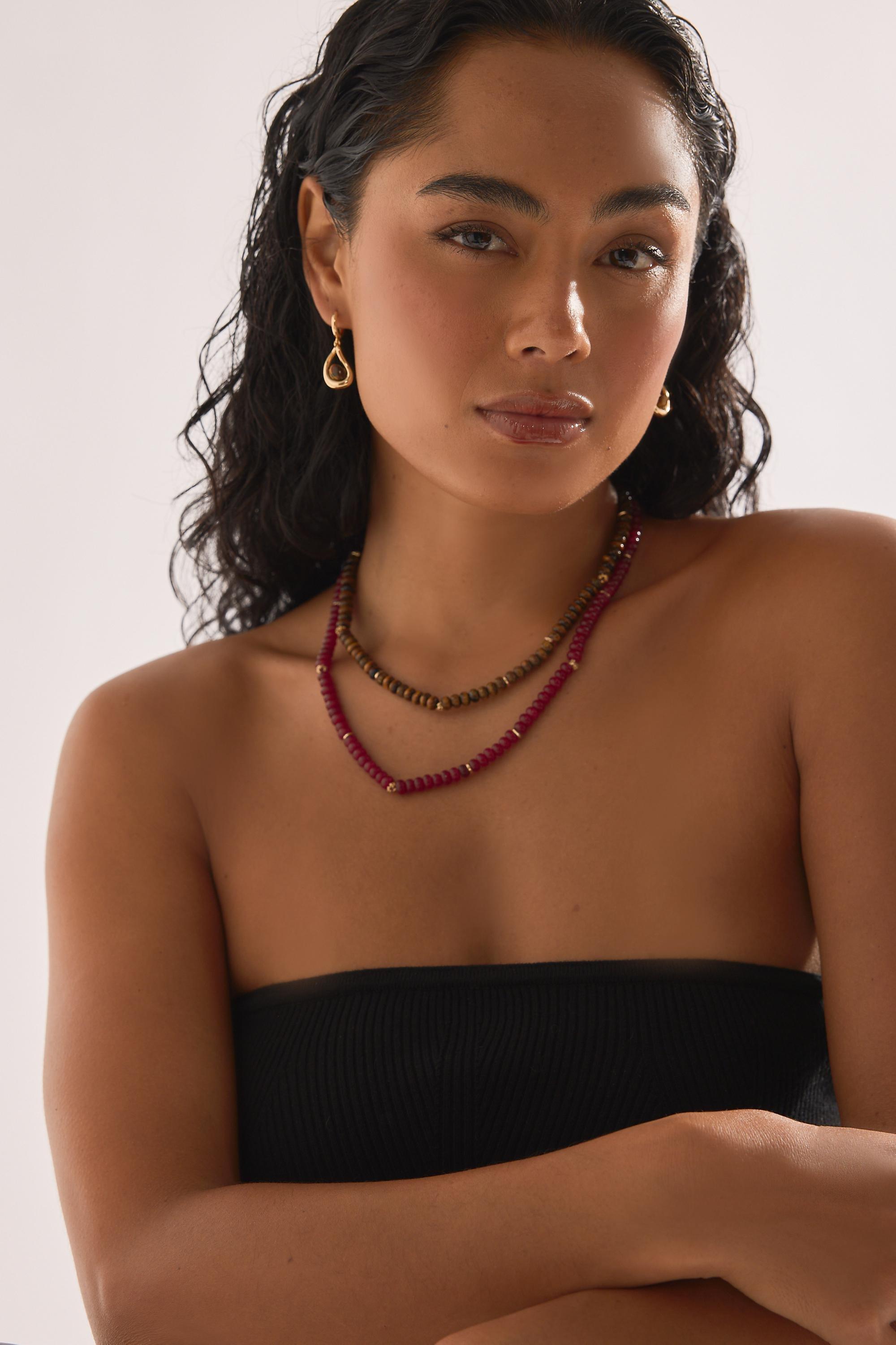 BROWN Stone Teardrop Earrings, Brown, large image number 2