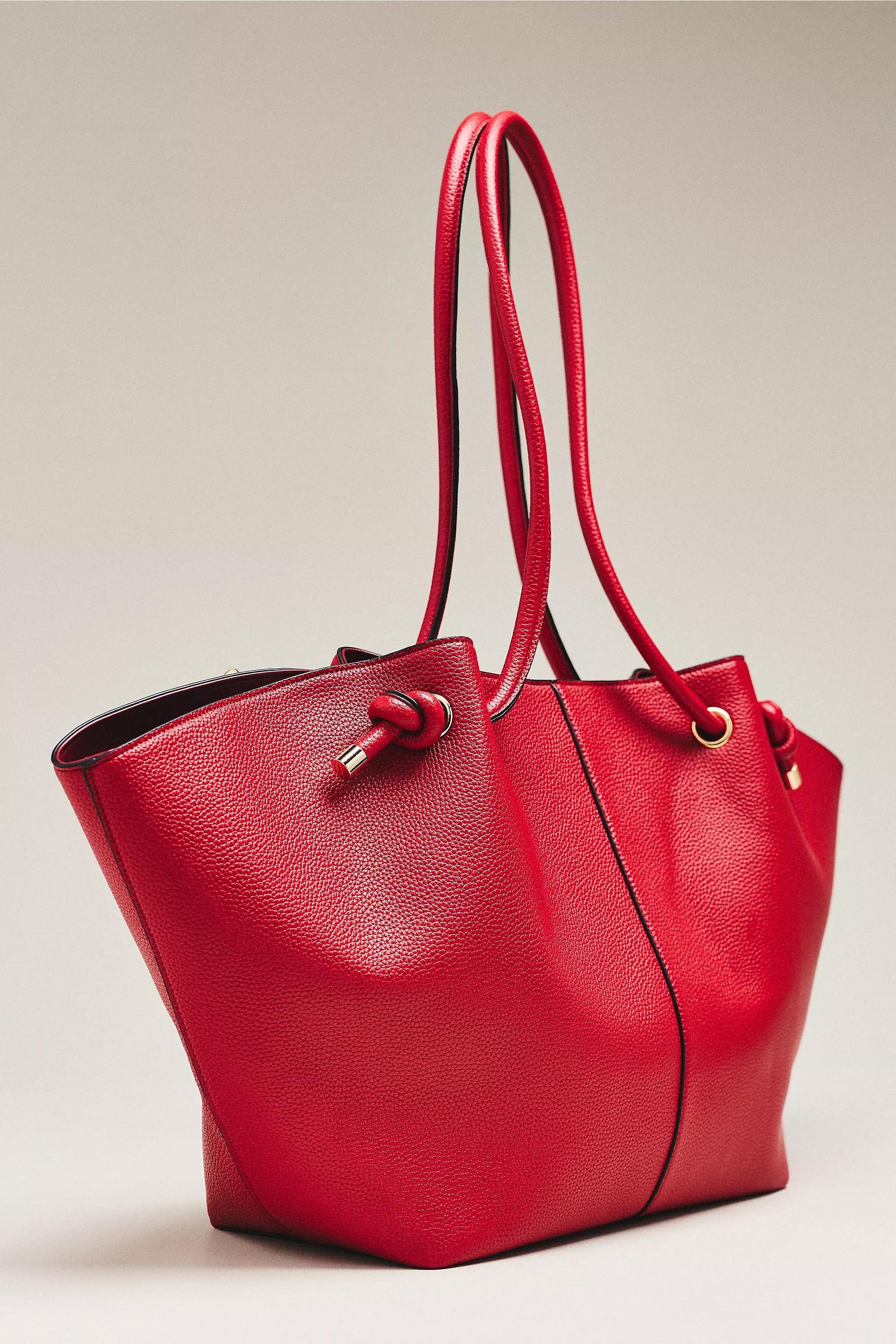 Maeve Pebbled Faux-Leather Tote Bag, Red, Red, medium