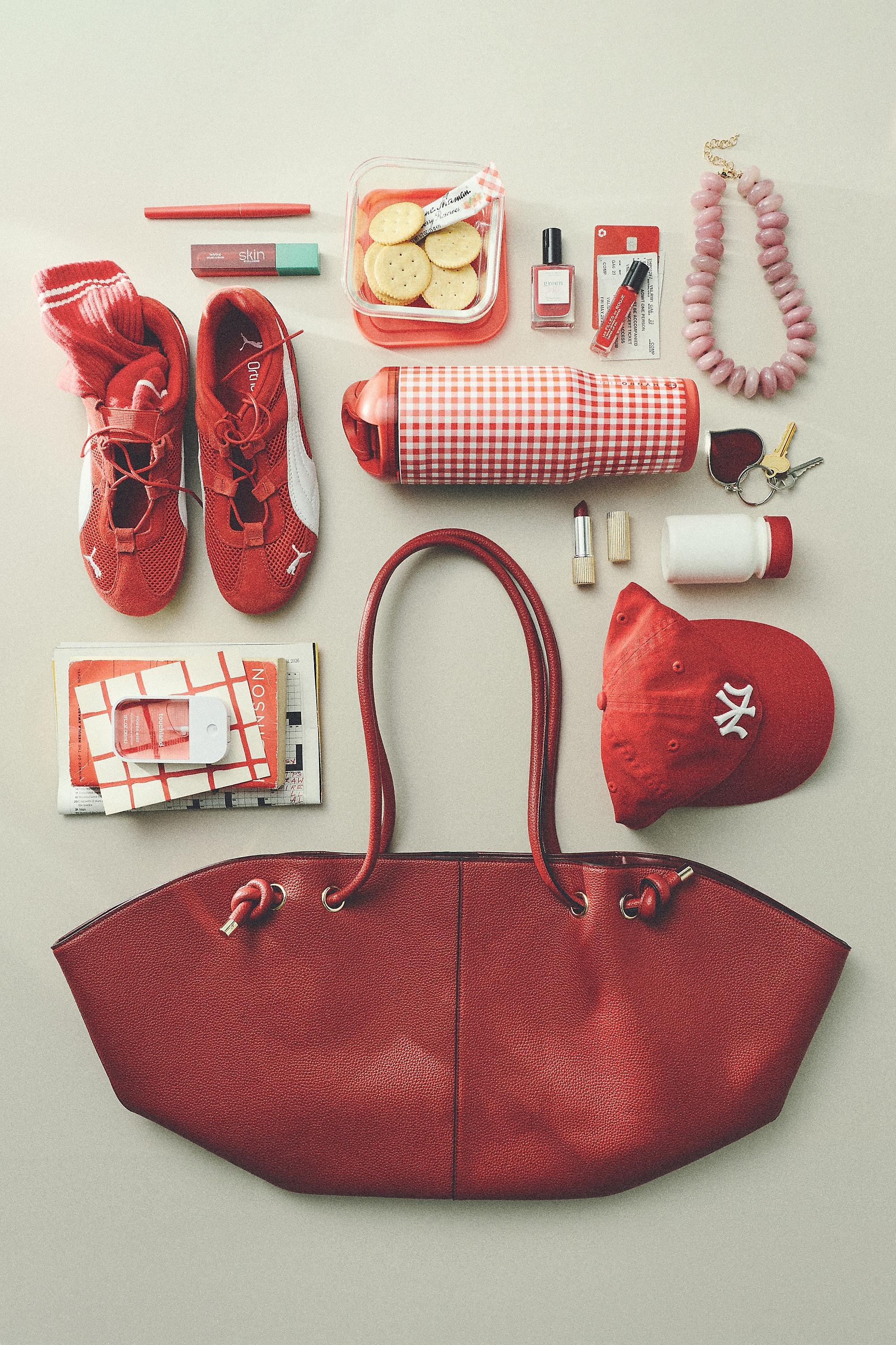Maeve Pebbled Faux-Leather Tote Bag, Red, Red, medium