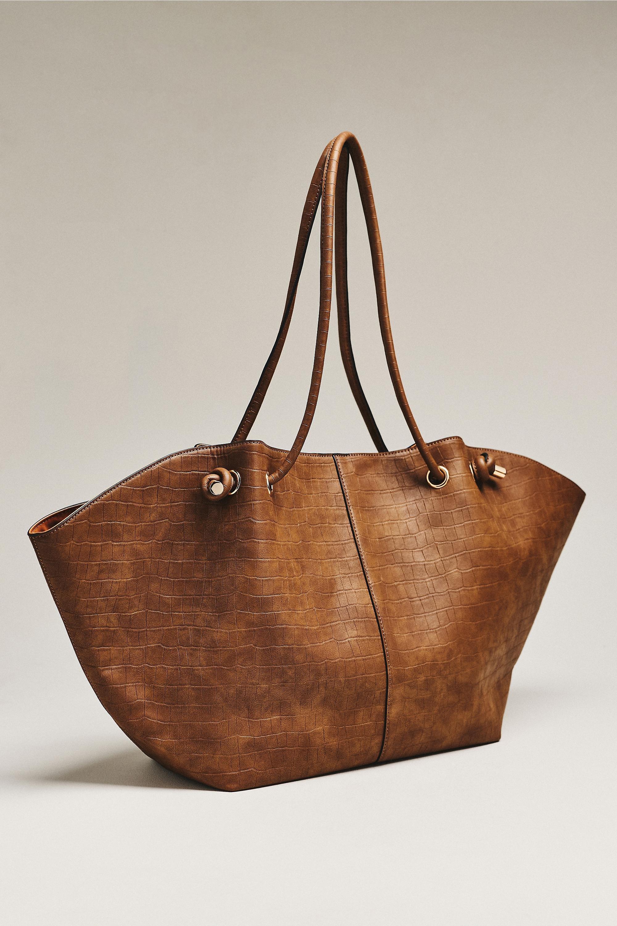Maeve Embossed Croc Tote Bag, Brown, Brown, medium