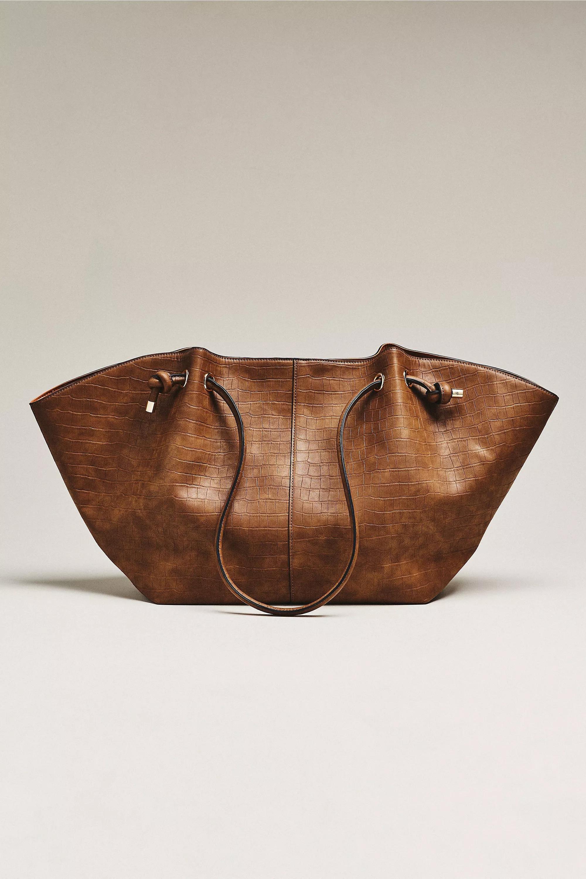 Maeve Embossed Croc Tote Bag, Brown, Brown, large image number 3