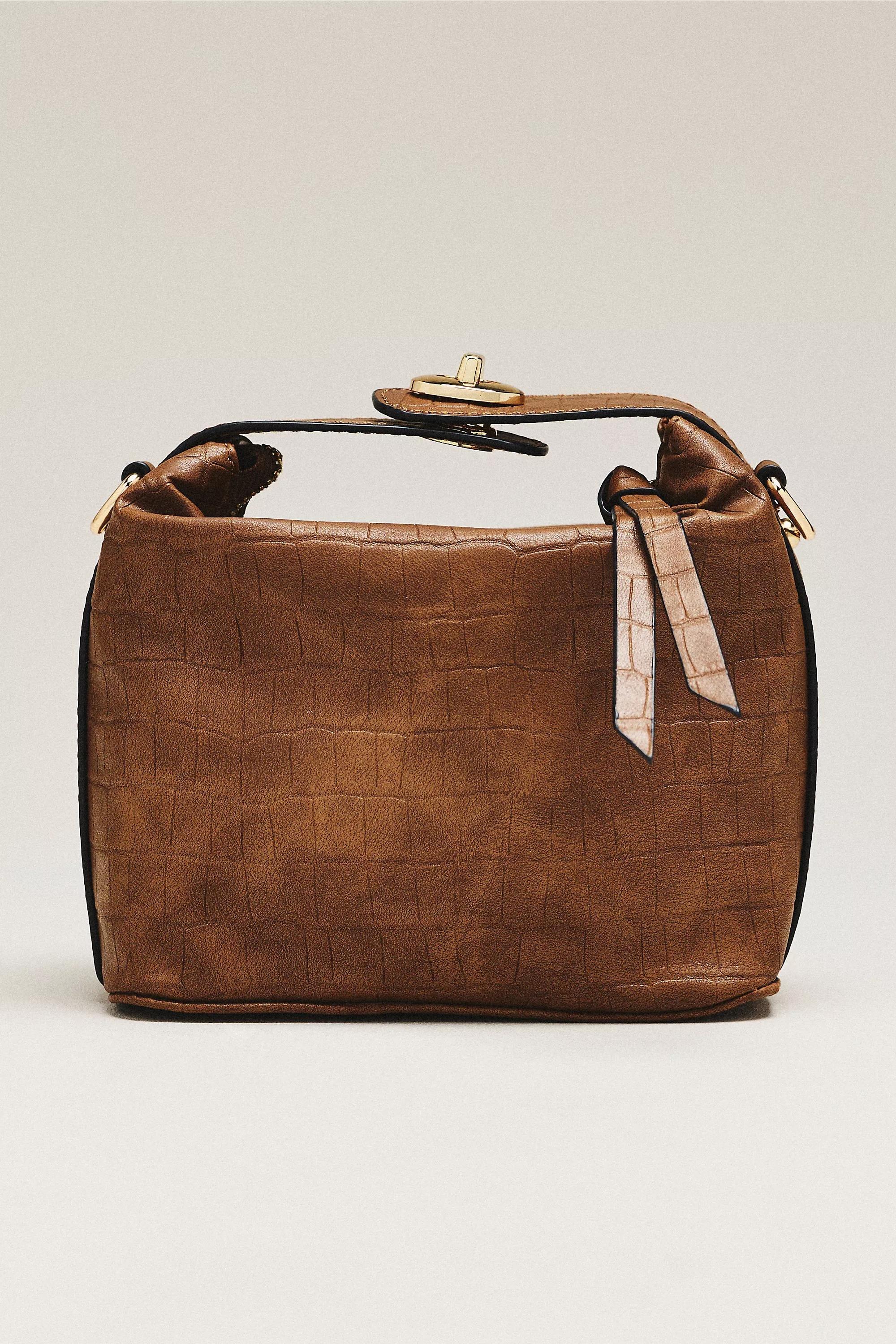 Maeve Faux-Leather Croc Structured Bag, Brown, Brown, large image number 0