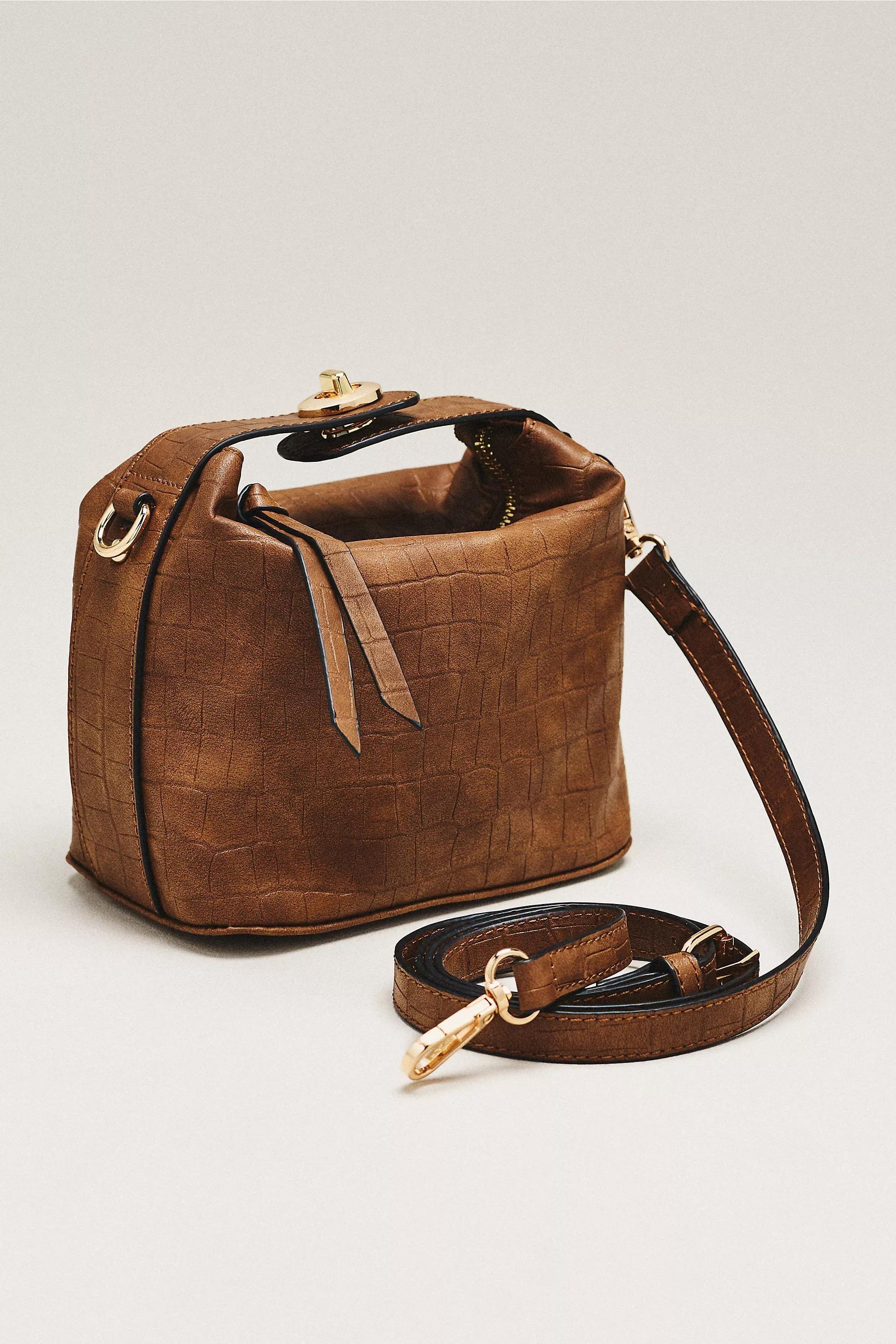 Maeve Faux-Leather Croc Structured Bag, Brown, Brown, large image number 1