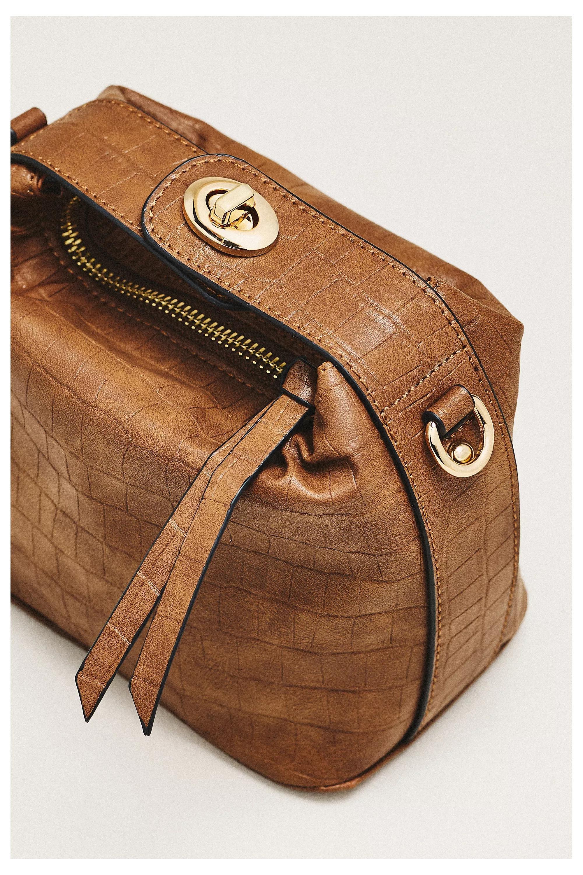 Maeve Faux-Leather Croc Structured Bag, Brown, Brown, large image number 2