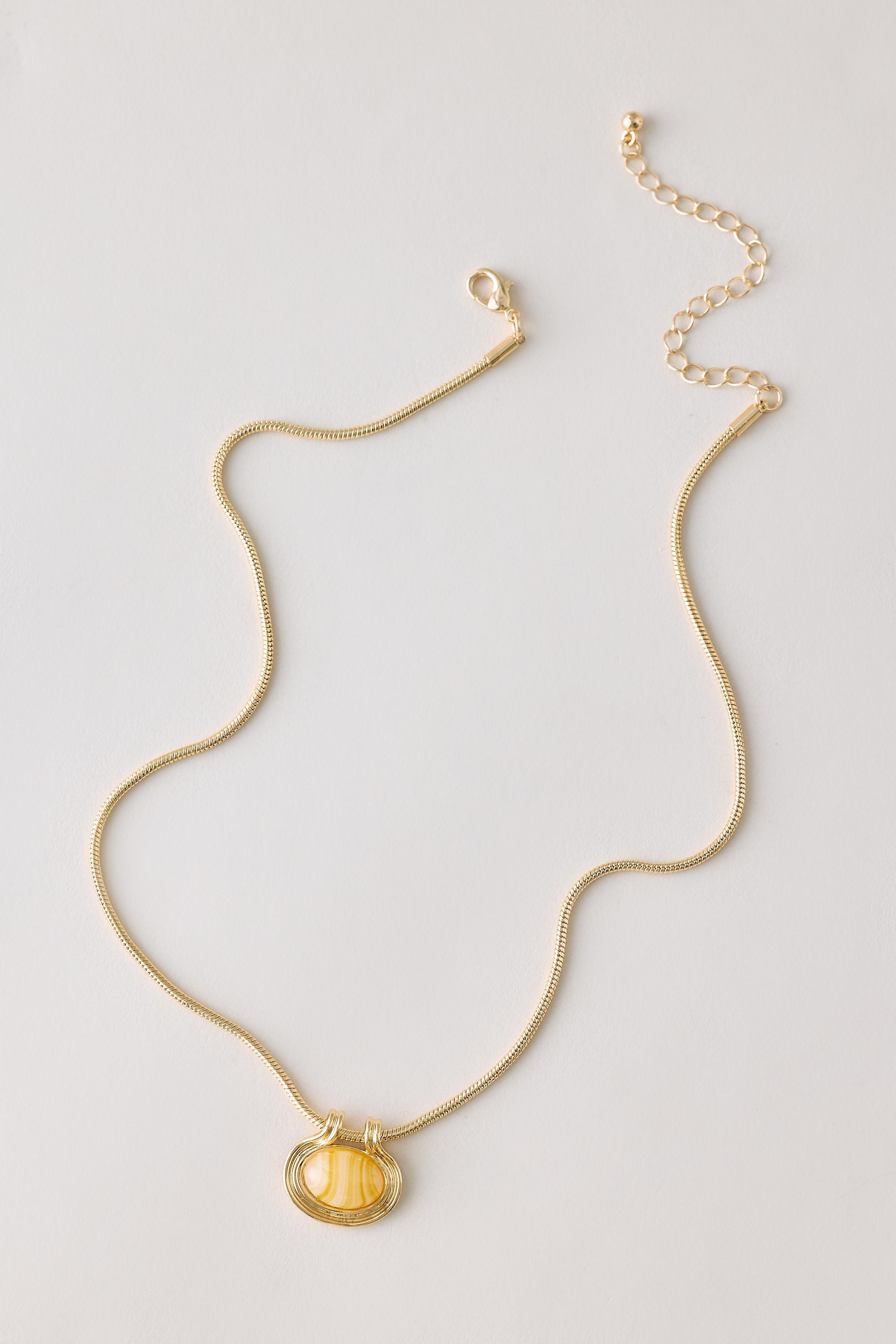 GOLD Anthropologie Stone Pendant Chain Necklace, Gold, medium