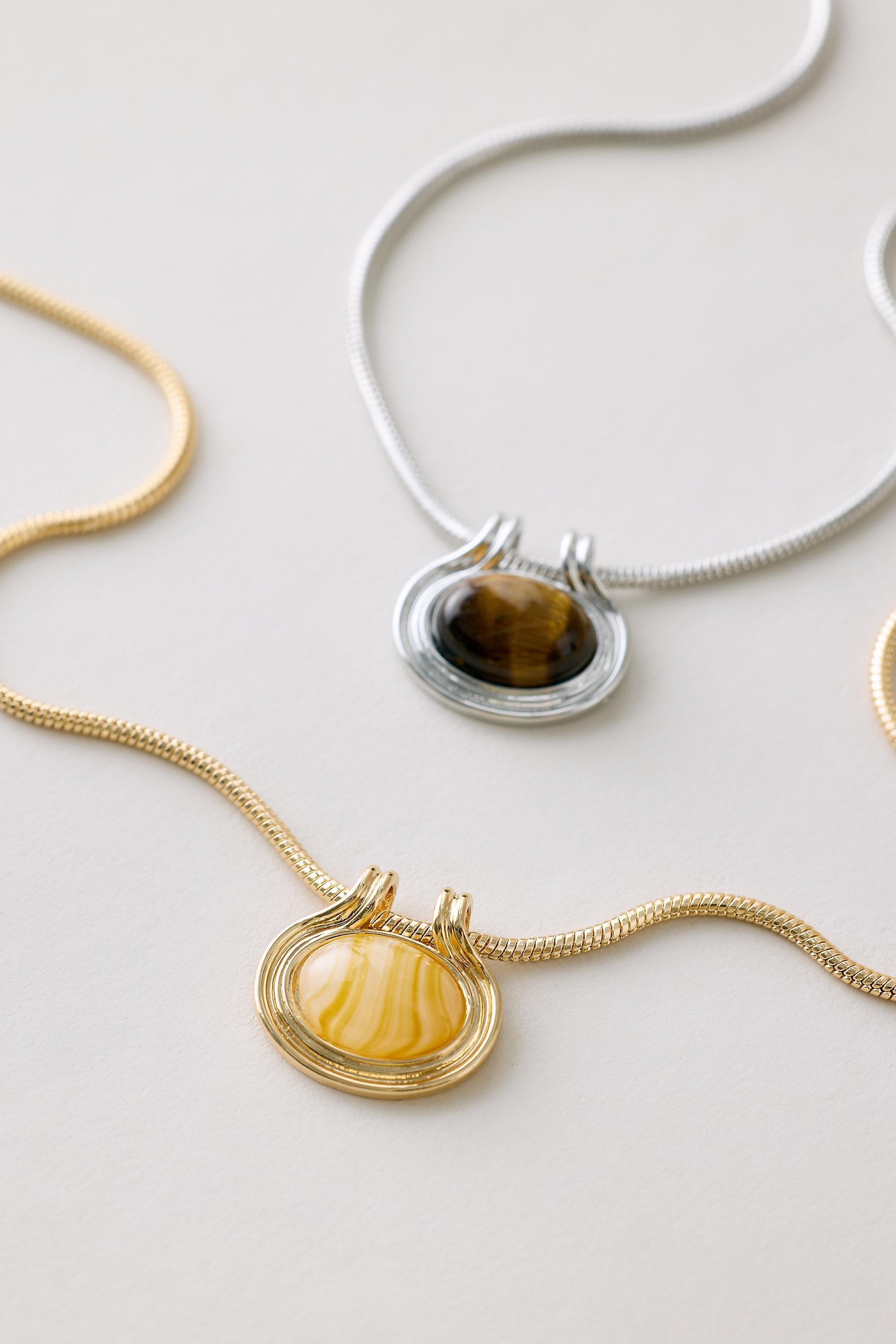 GOLD Anthropologie Stone Pendant Chain Necklace, Gold, medium
