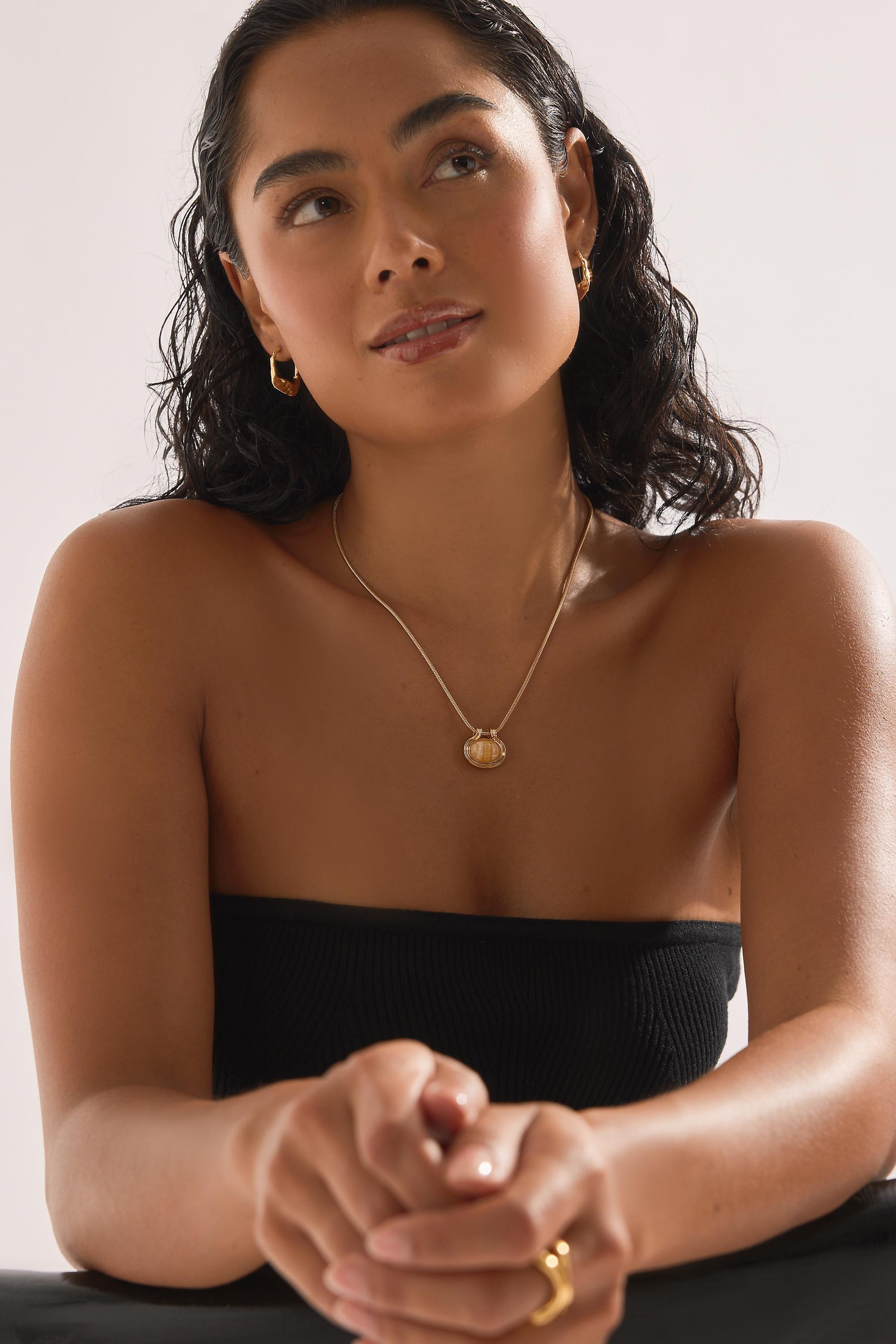 GOLD Anthropologie Stone Pendant Chain Necklace, Gold, large image number 2