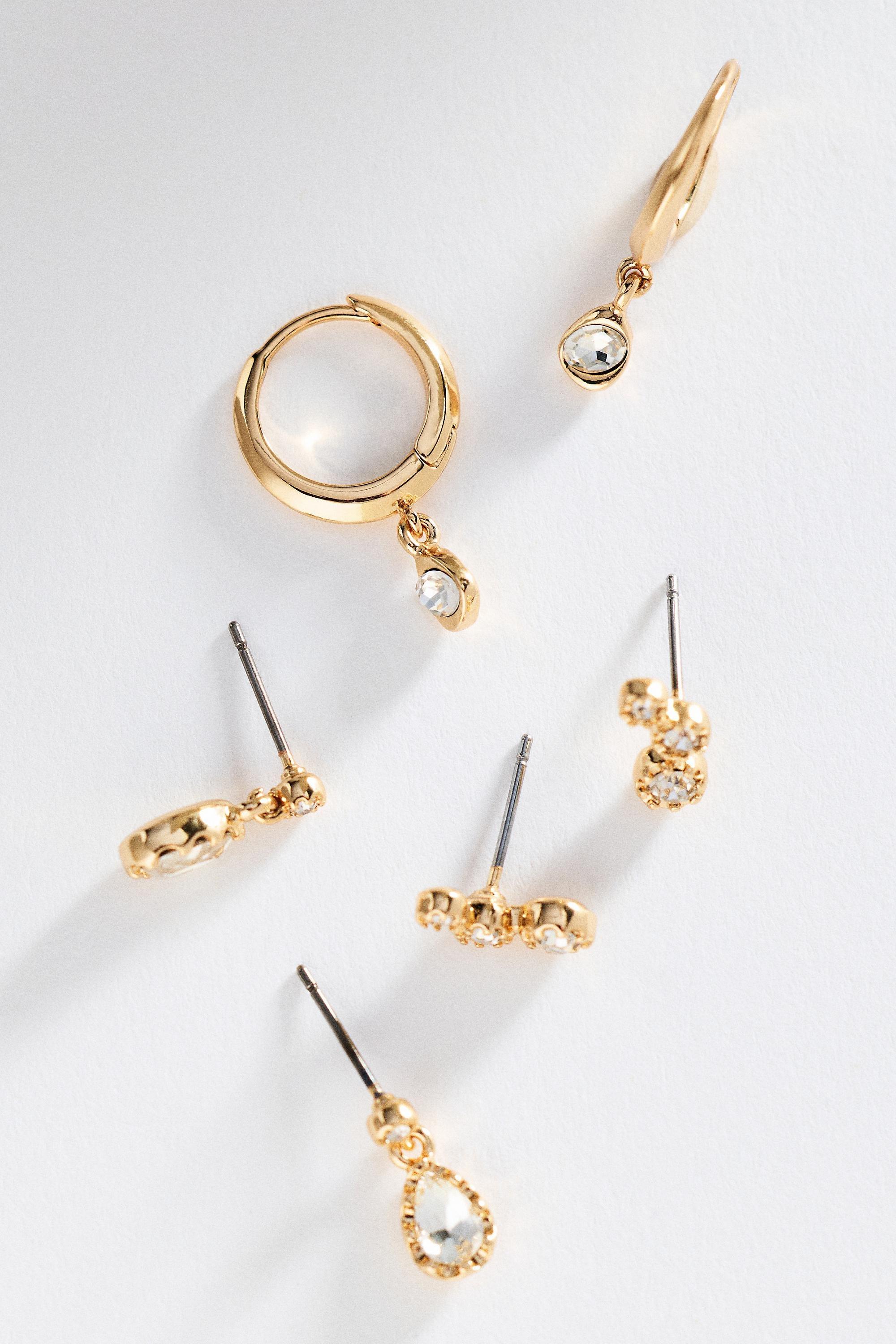 Hoop Earrings, Set Of 3, Gold, Gold, medium