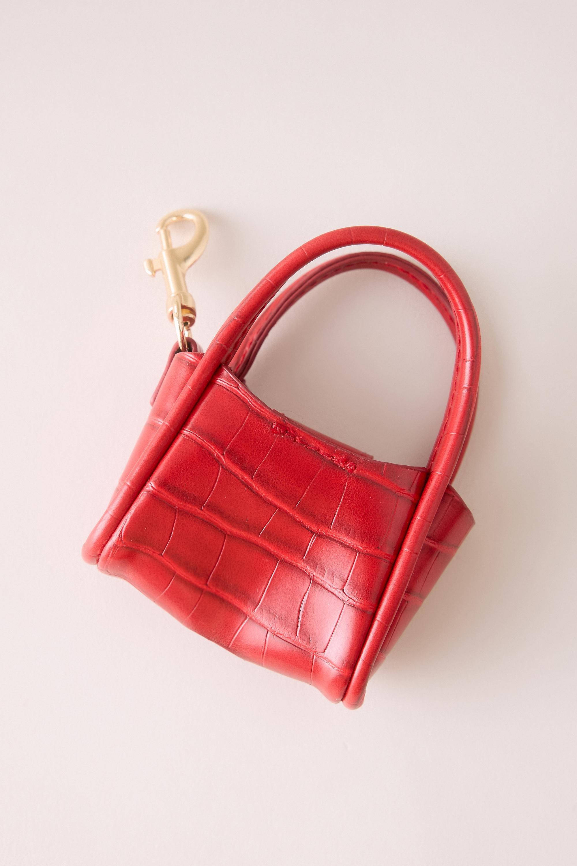 Embossed Bag Charm, Red, Red, medium
