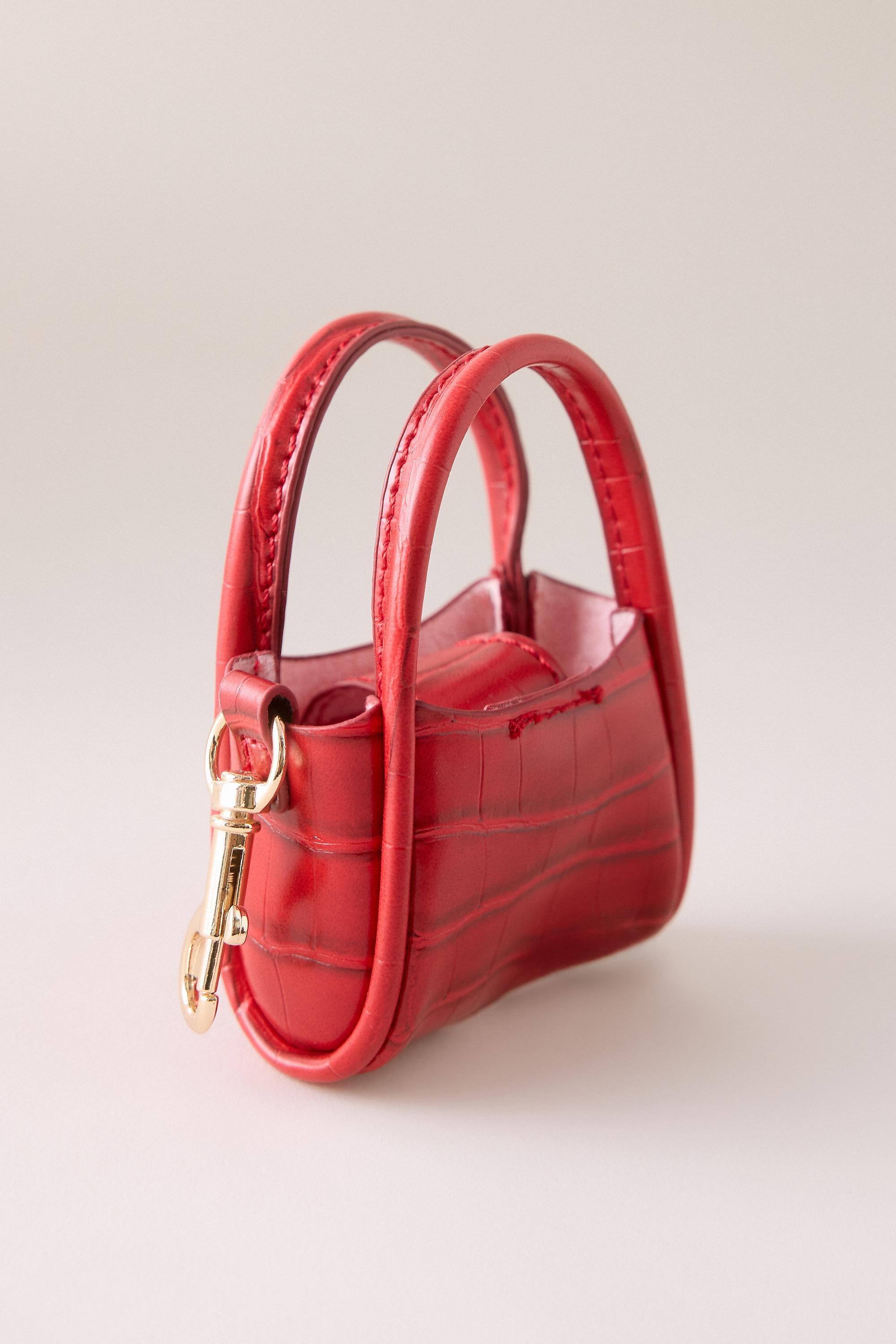 Embossed Bag Charm, Red, Red, medium