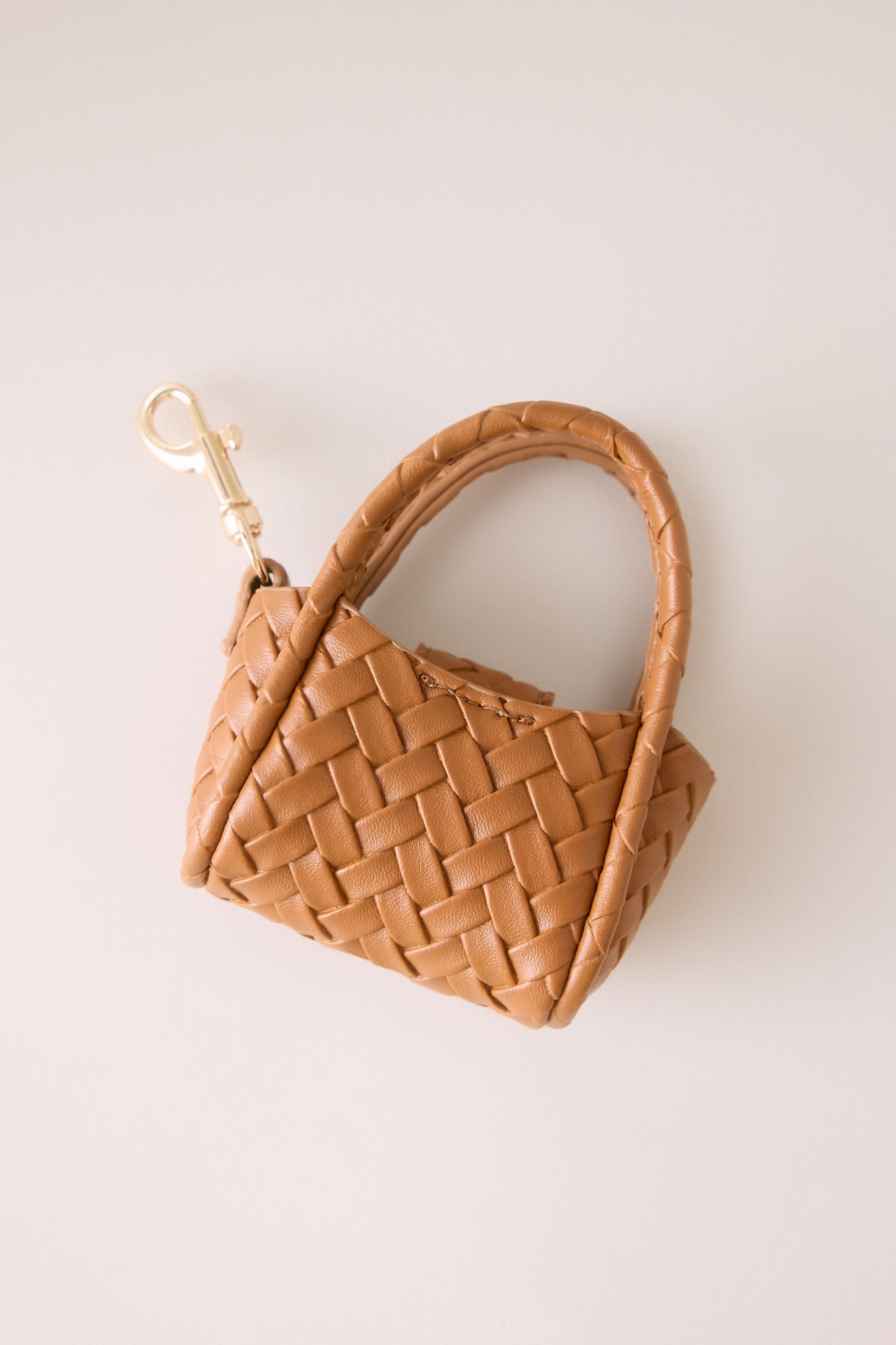 Woven Bag Charm, Brown, Brown, medium