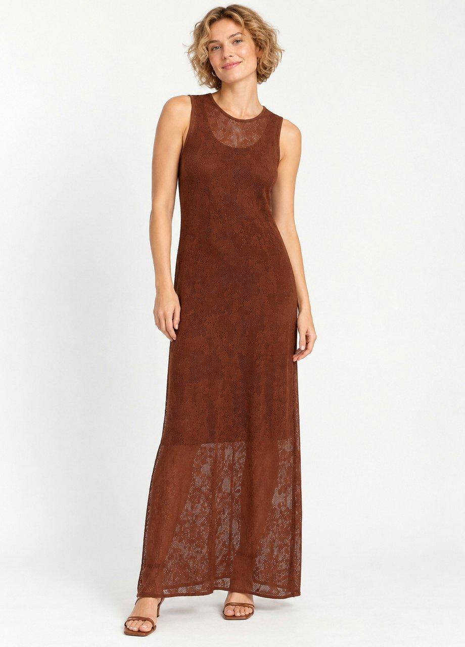 Sleeveless Lace Maxi Dress, Brown, Orange, large image number 0