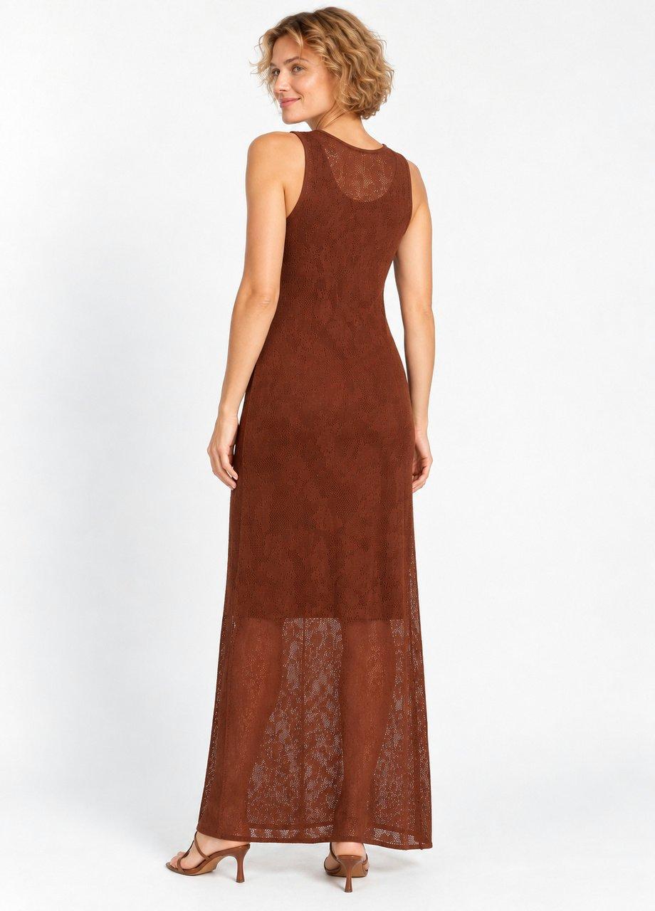 Sleeveless Lace Maxi Dress, Brown, Orange, medium