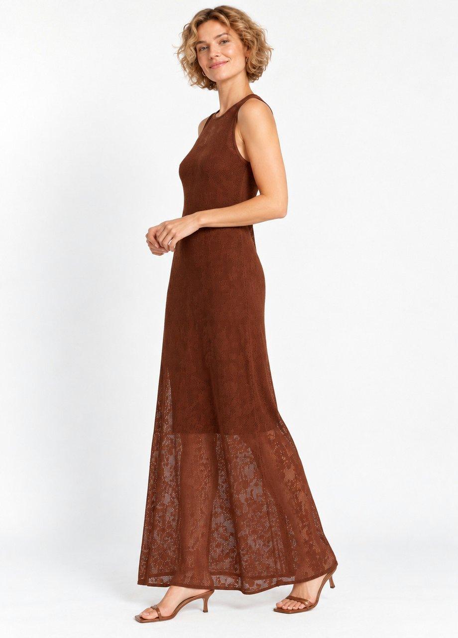 Sleeveless Lace Maxi Dress, Brown, Orange, large image number 2