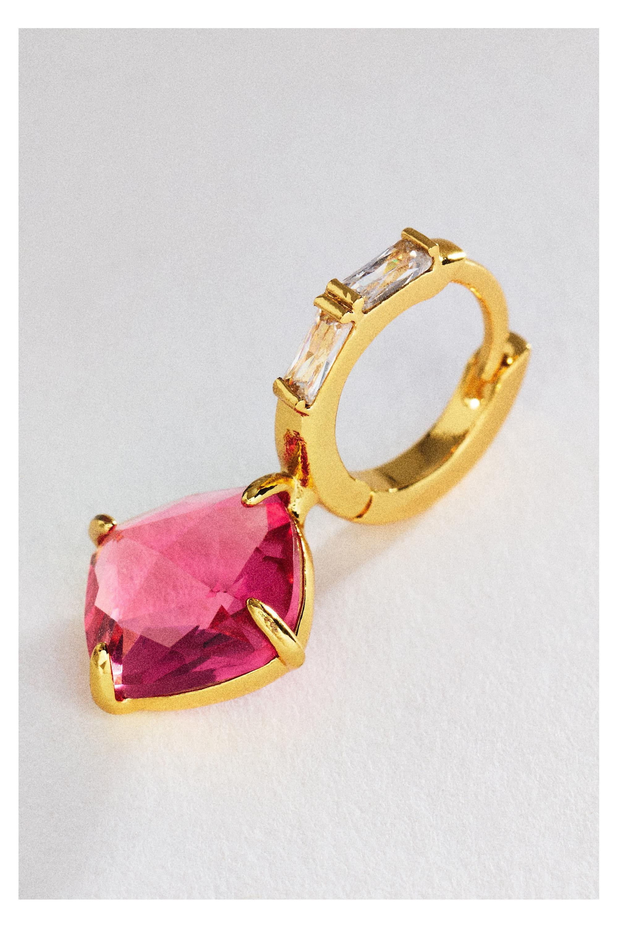Gemstone Huggie Hoop Earrings, Red, Pink, medium