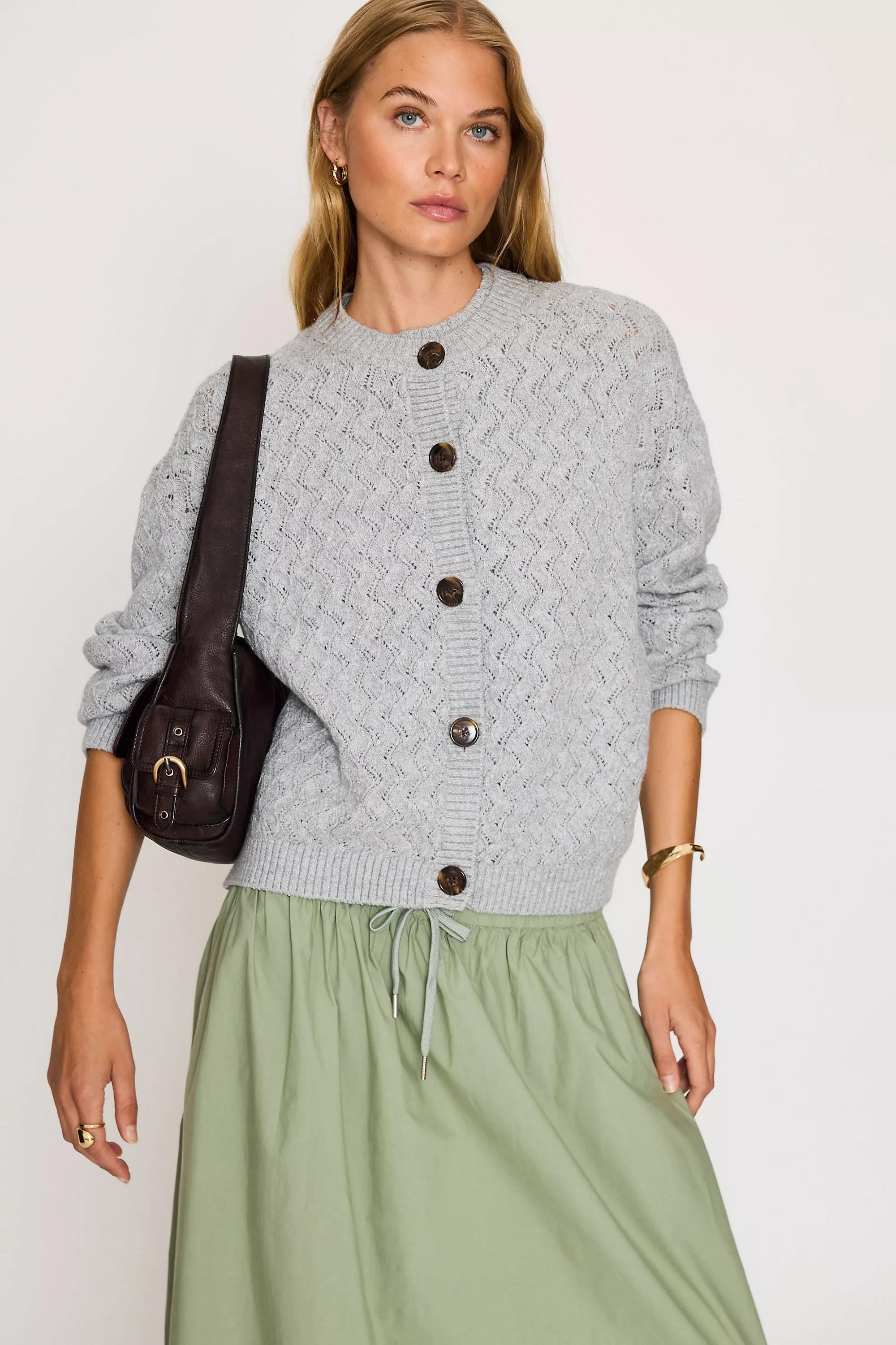 Varley Hossler Pointelle Cardigan, Green, Grey, medium