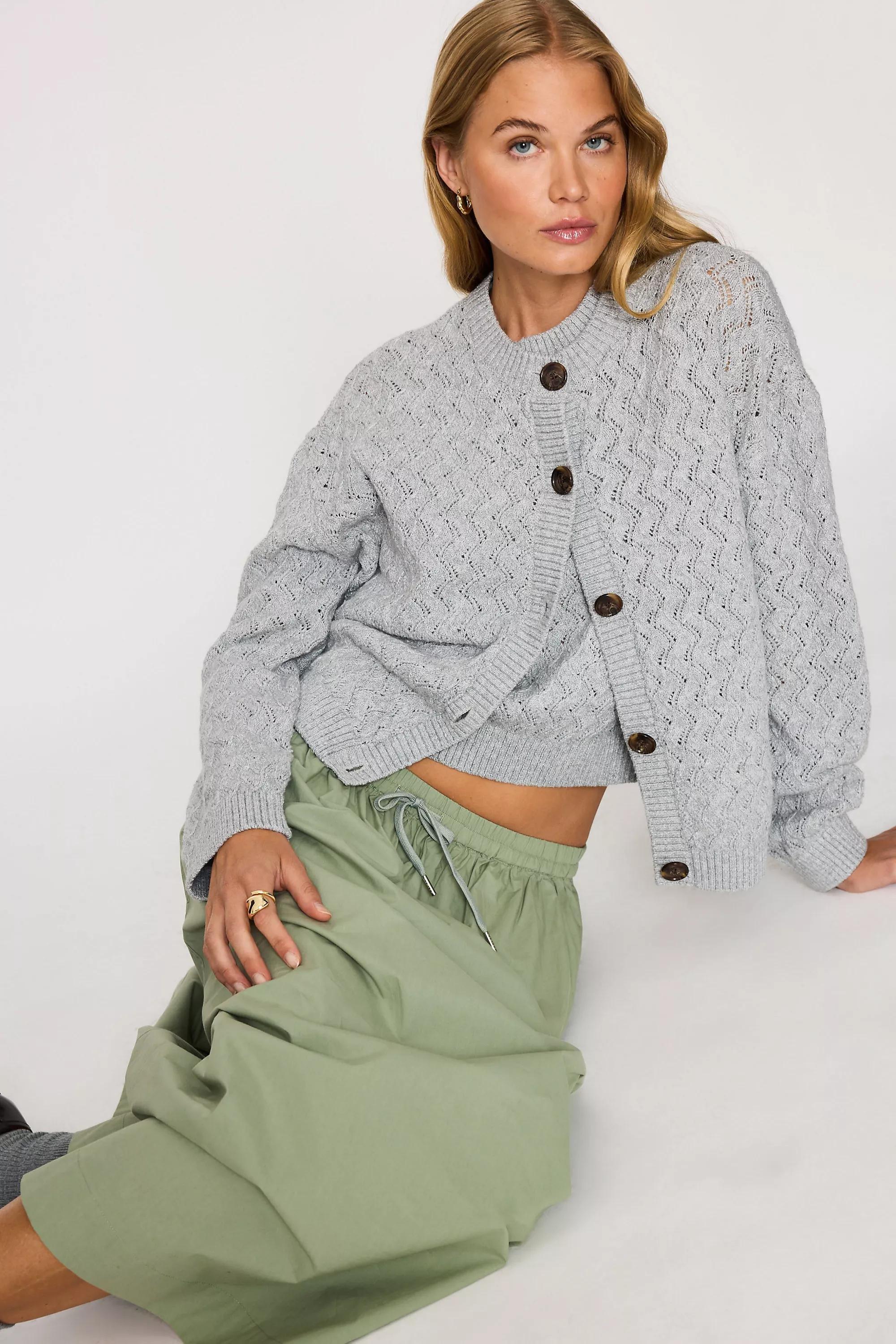 Varley Hossler Pointelle Cardigan, Green, Grey, large image number 4