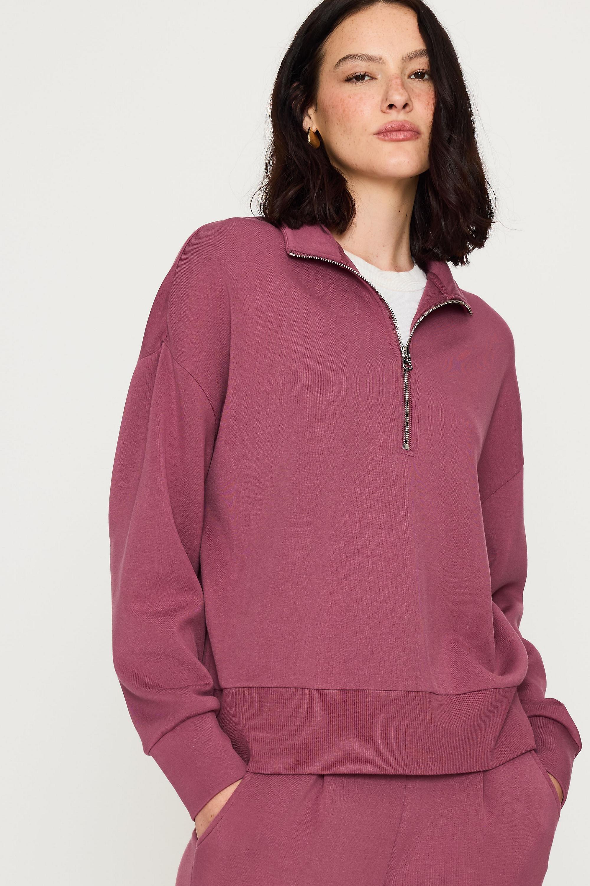 Varley Mavis Mock-Neck Sweatshirt, Pink, Burgundy, large image number 1