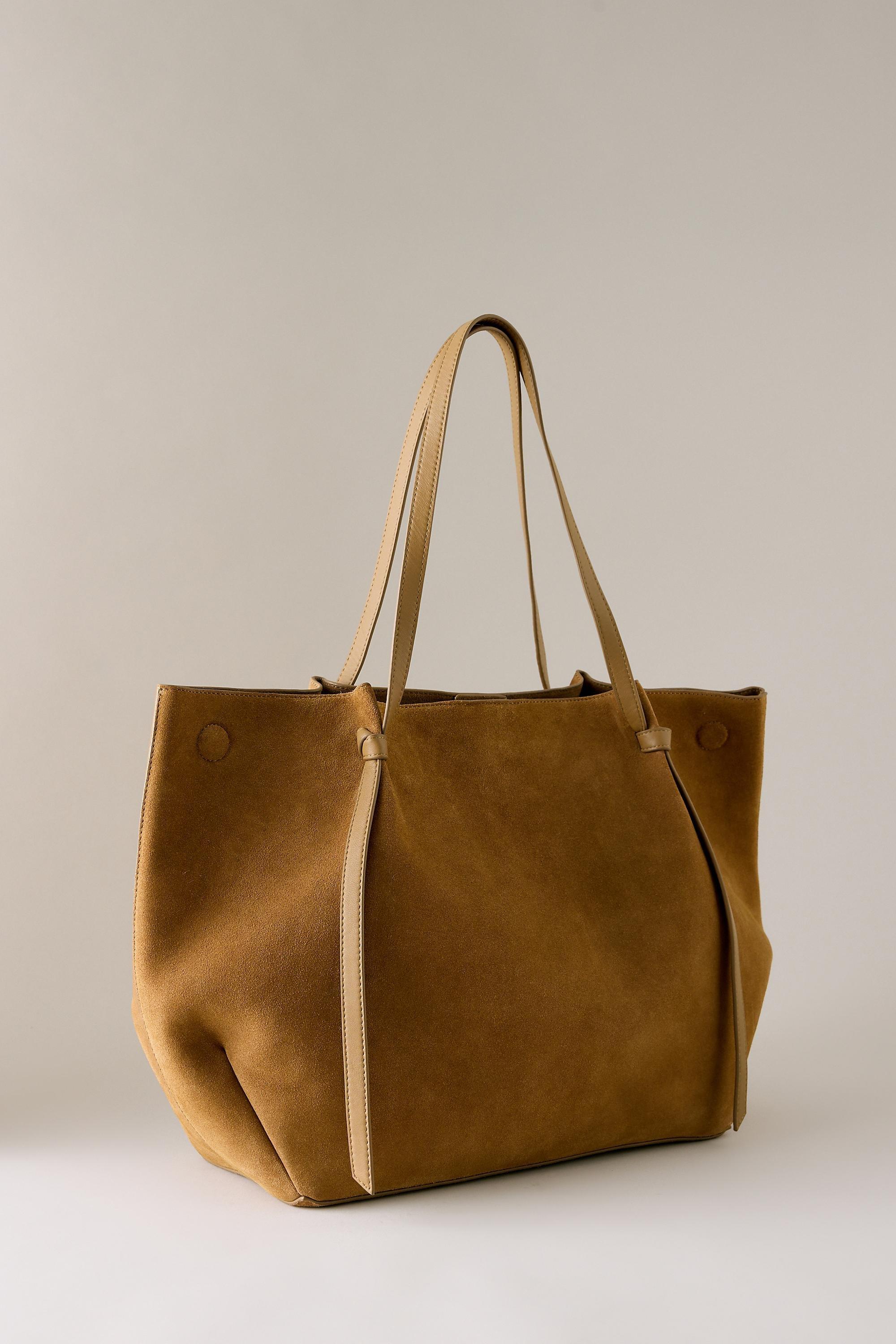 Suede Shopper Tote Bag, Brown, Brown, medium