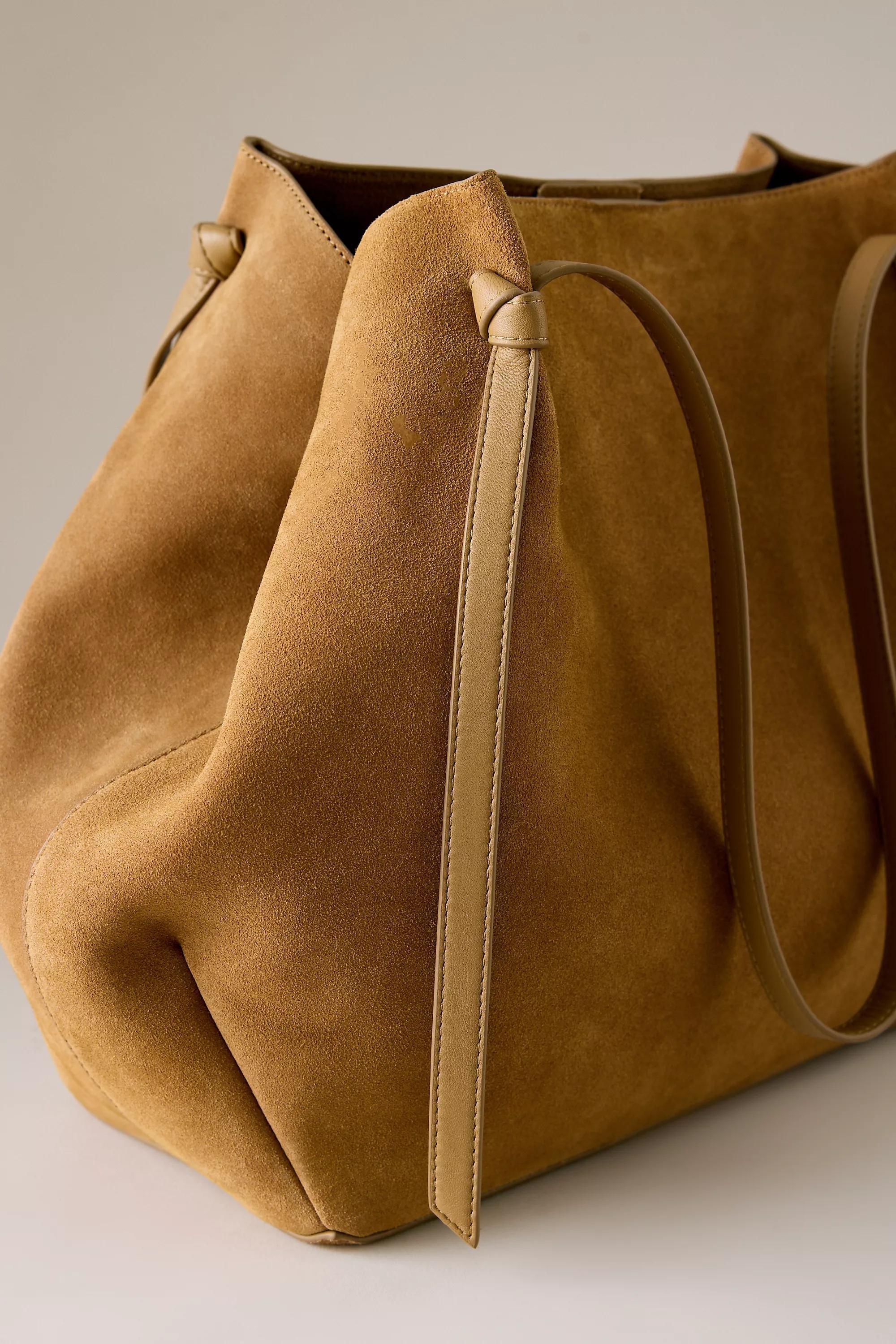 Suede Shopper Tote Bag, Brown, Brown, medium