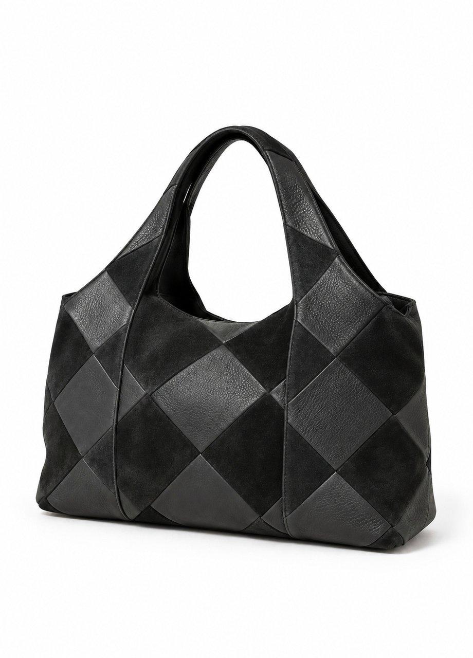 Patchwork Shoulder Bag, Black, Black, medium