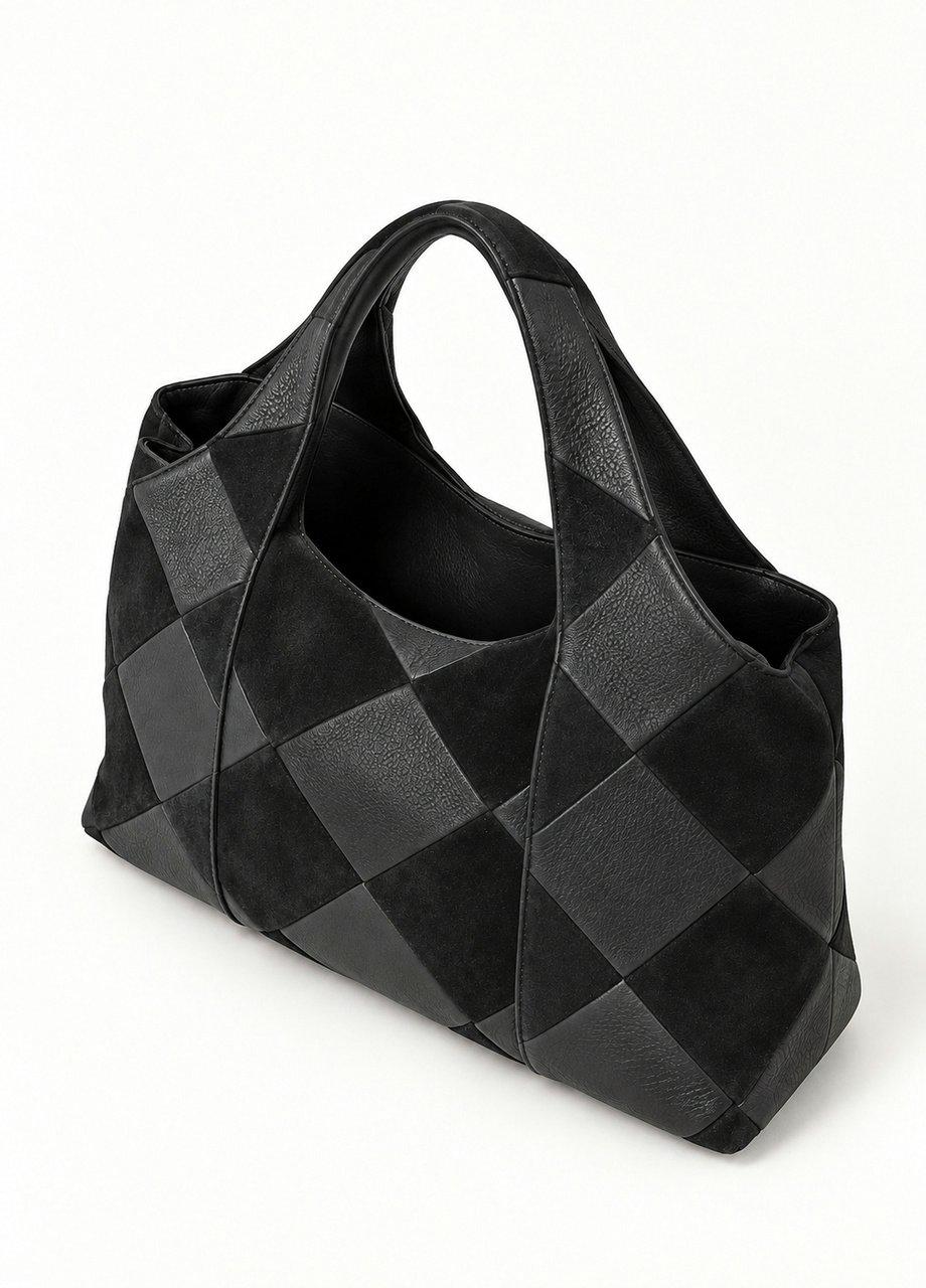Patchwork Shoulder Bag, Black, Black, large image number 1