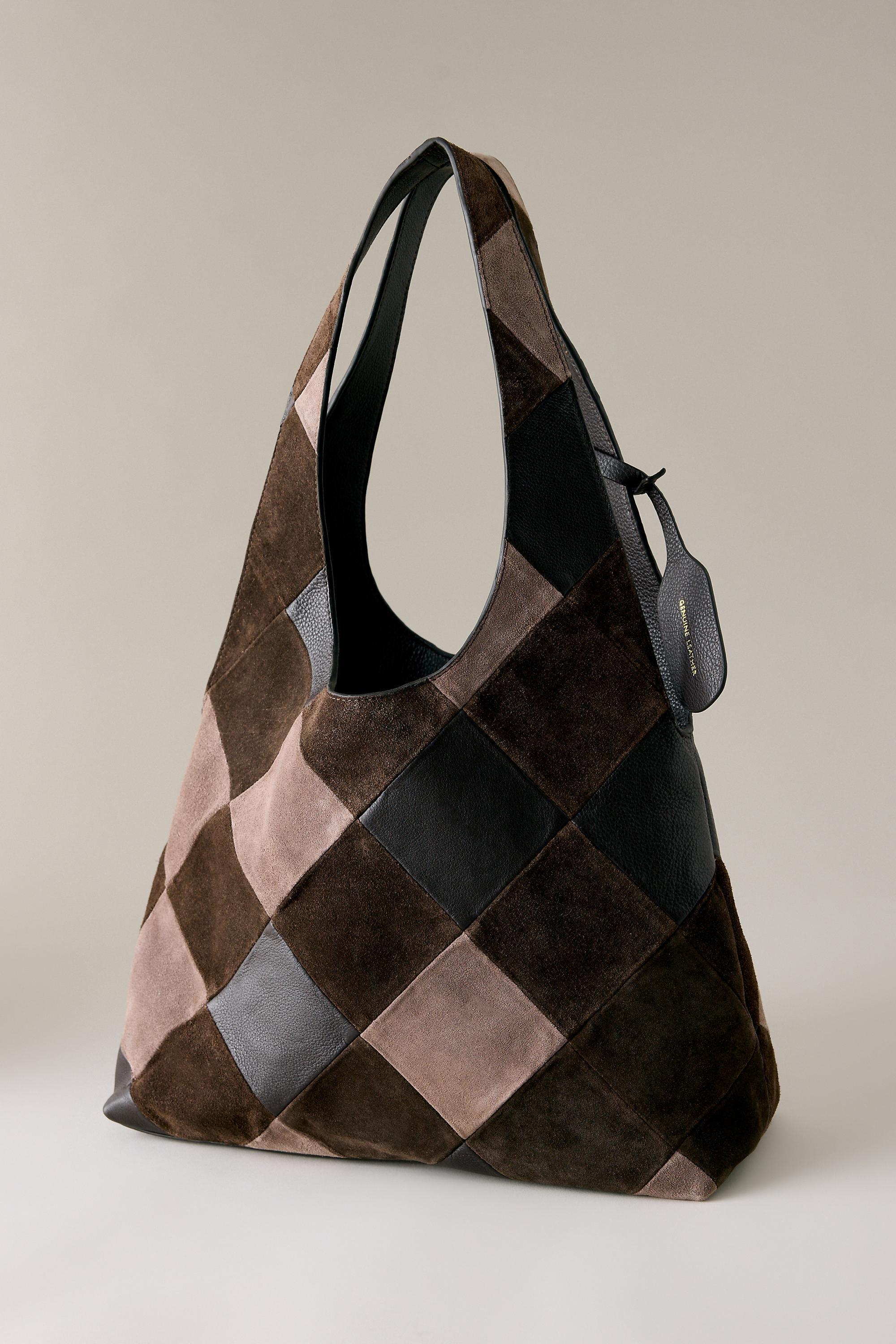 Patchwork Suede & Leather Tote Bag, Multicolour, Brown, medium