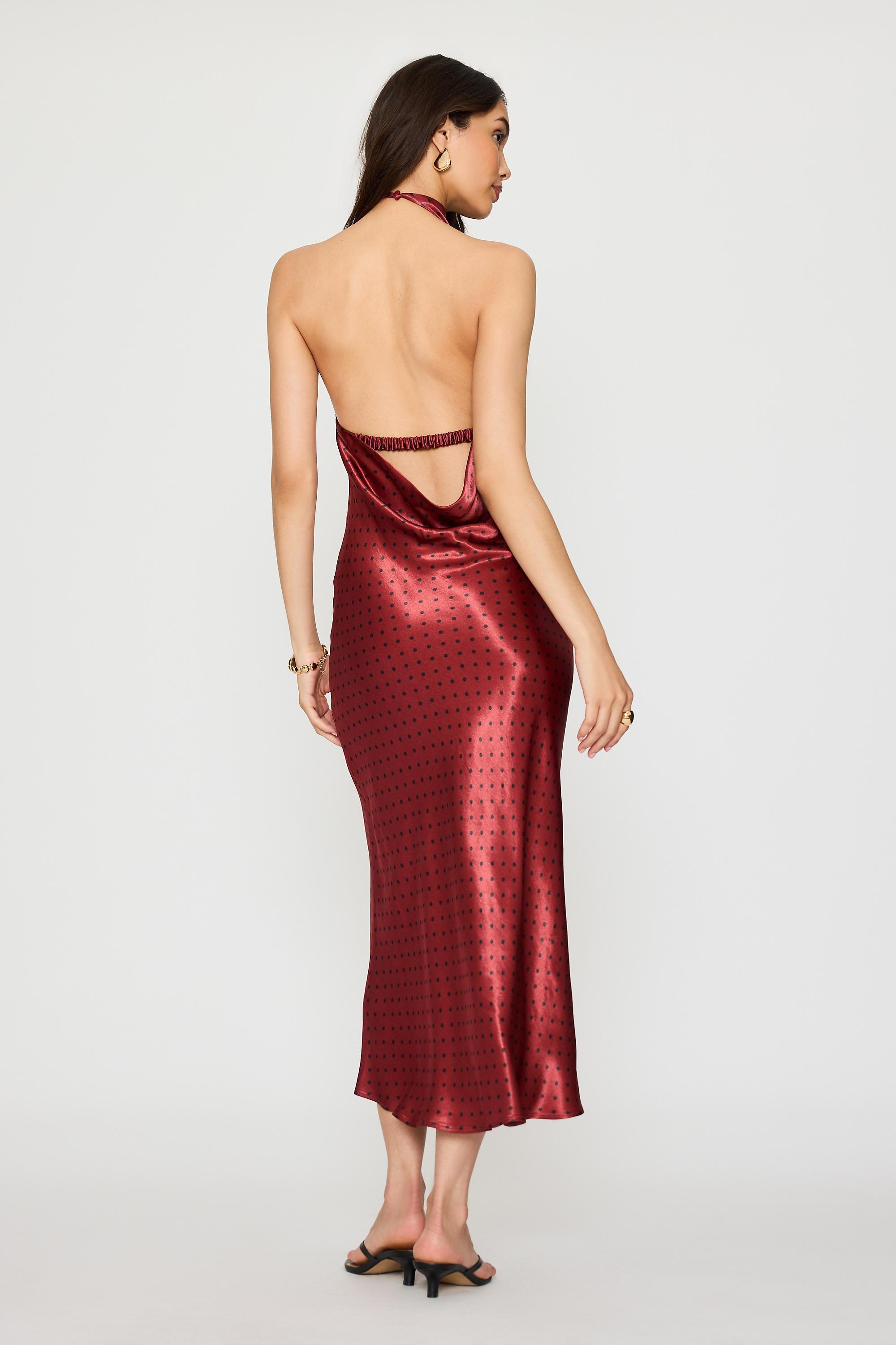 By Anthropologie Halter Satin Midi Slip Dress, Burgundy, large image number 4