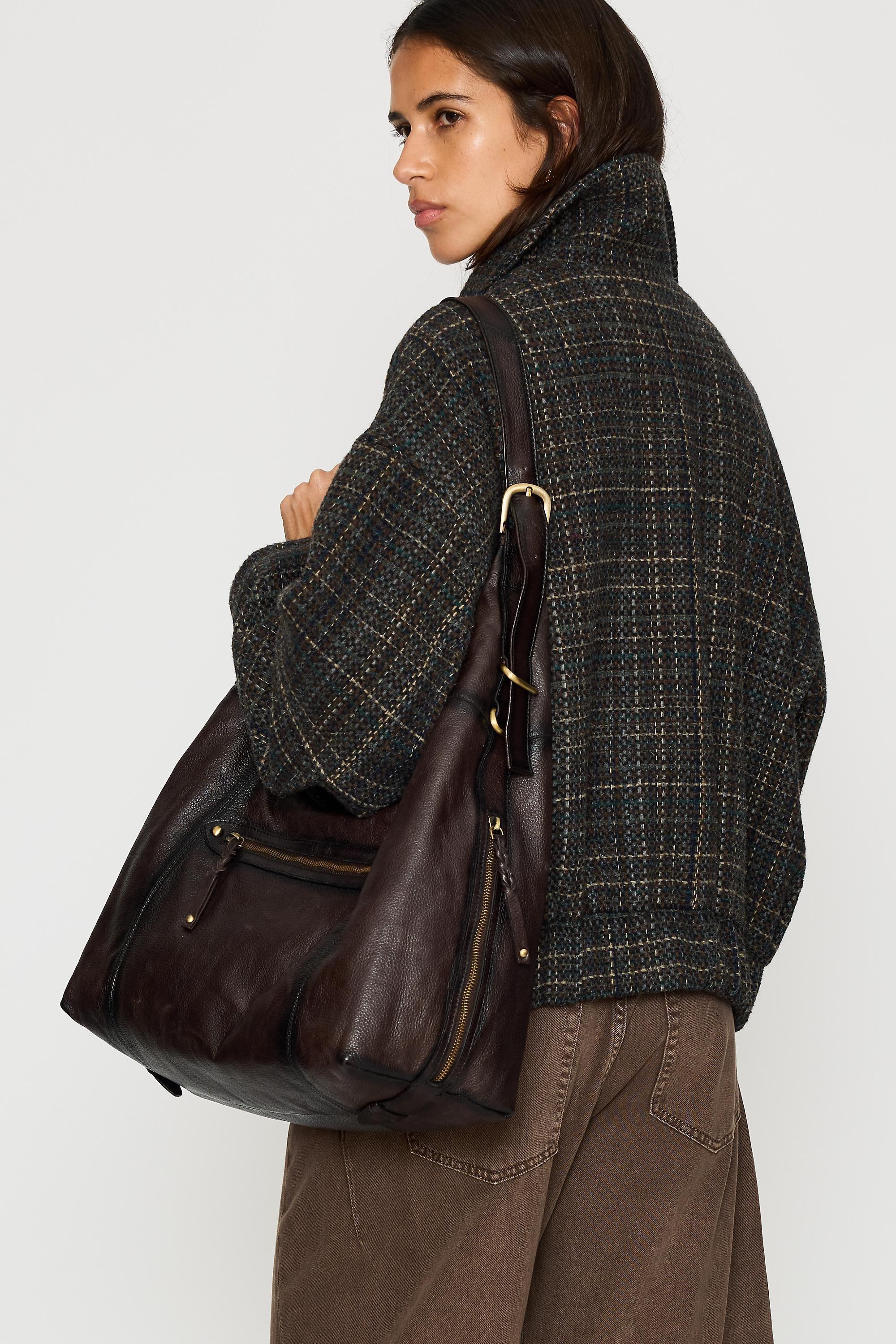 Distressed Leather Shoulder Bag, Brown, Brown, large image number 0