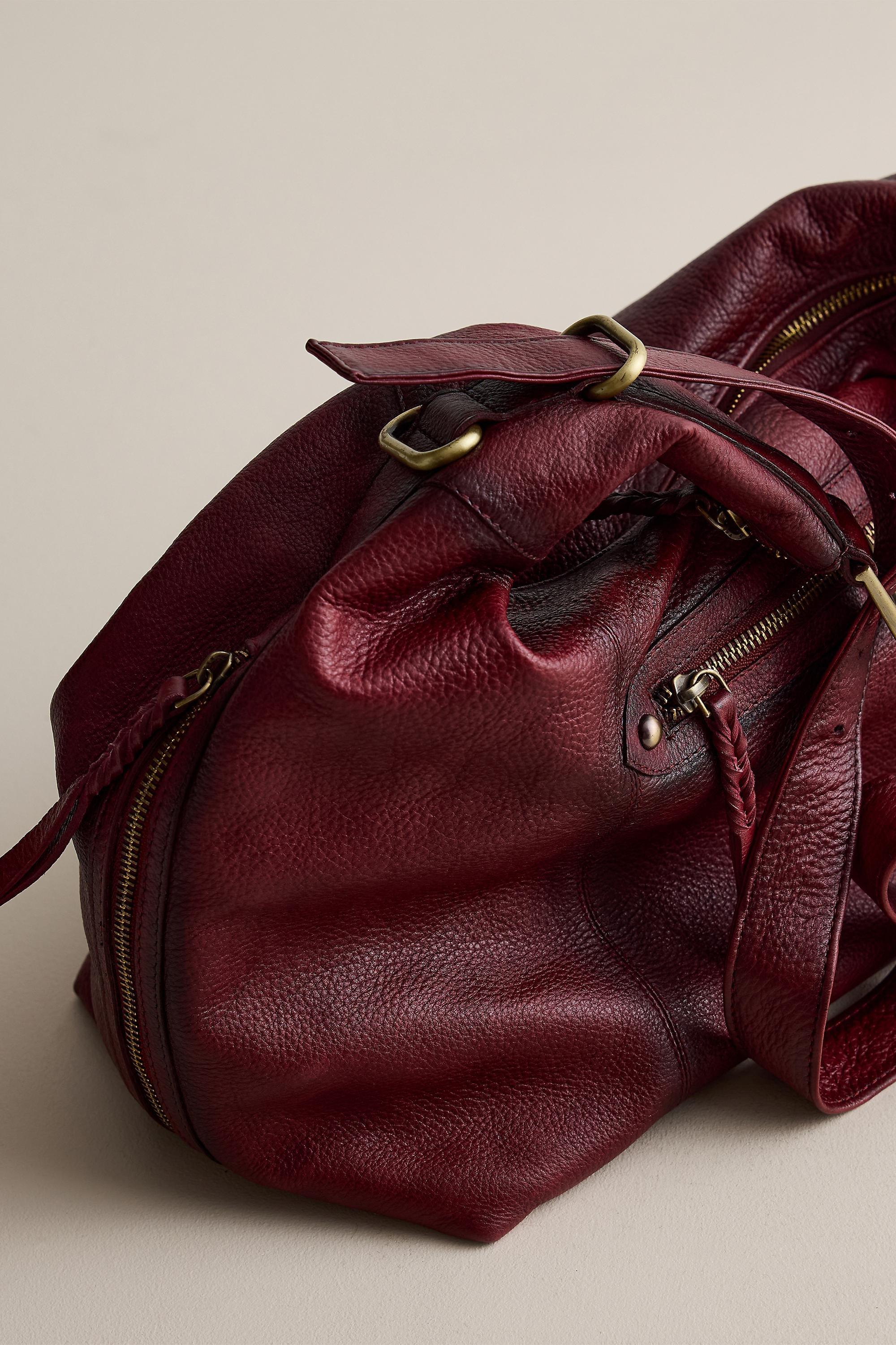 Distressed Leather Shoulder Bag, Red, Burgundy, large image number 1