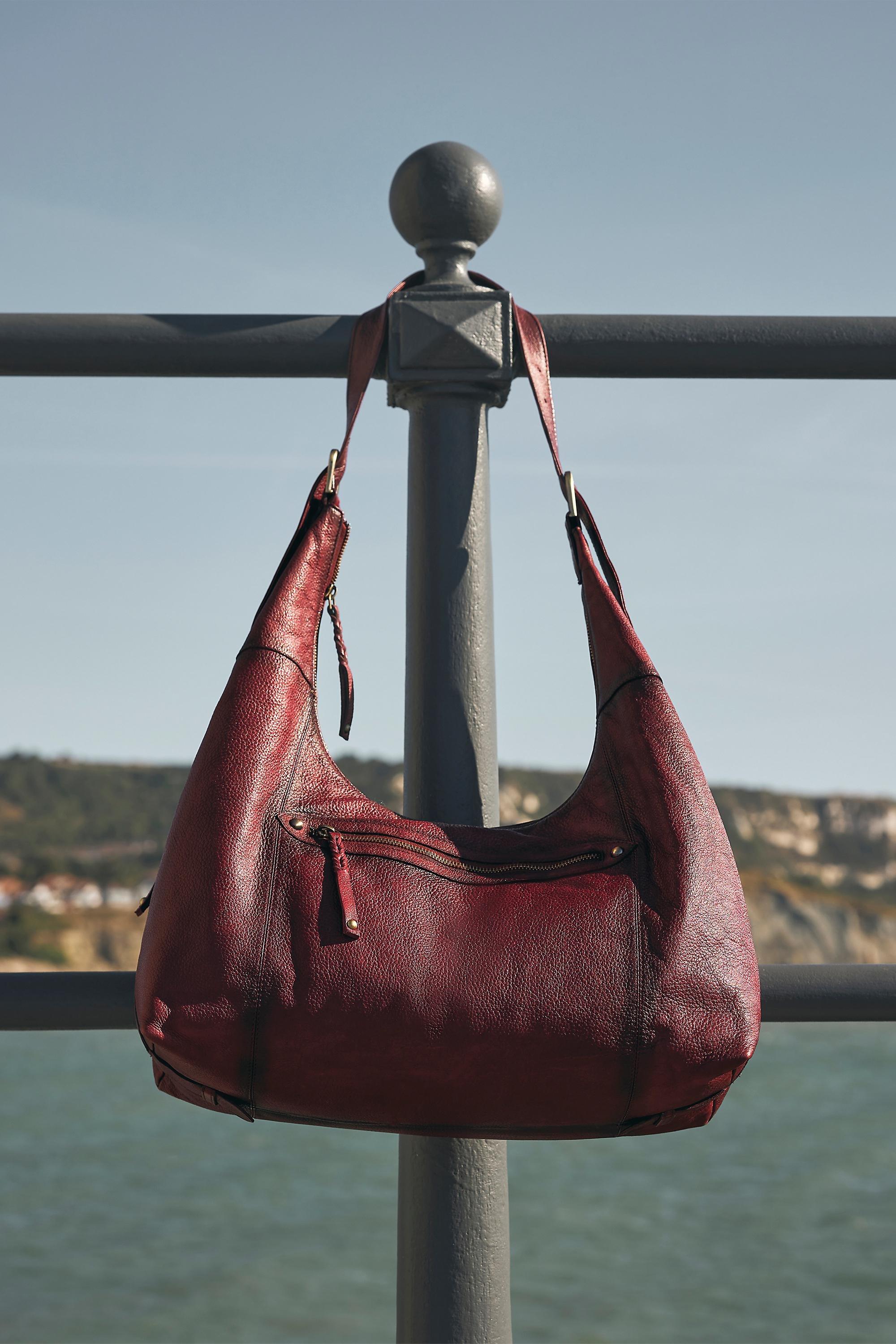 Distressed Leather Shoulder Bag, Red, Burgundy, large image number 2