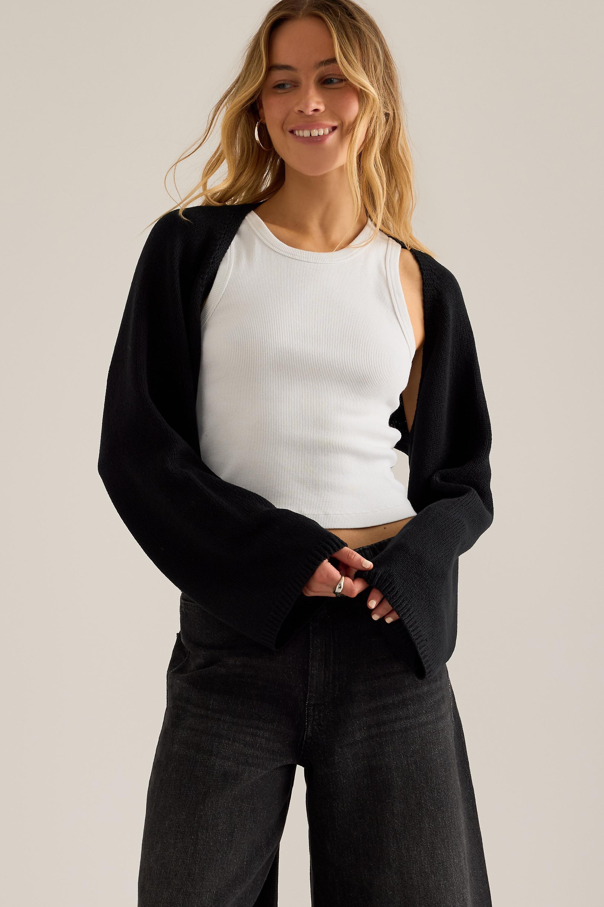 By Anthropologie Knit Shrug, Black, Black, large image number 0