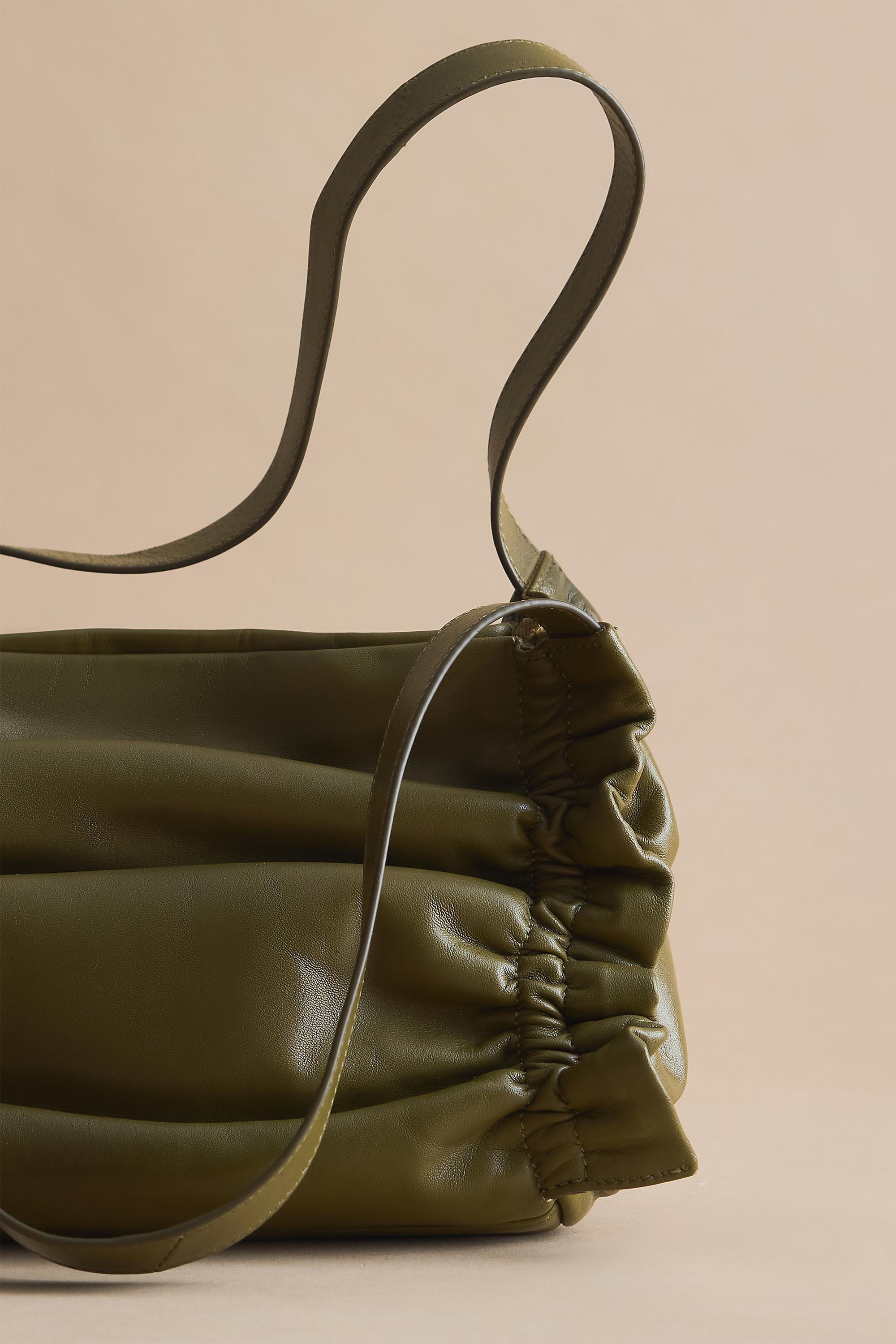 Ruched Leather Shoulder Bag, Green, medium
