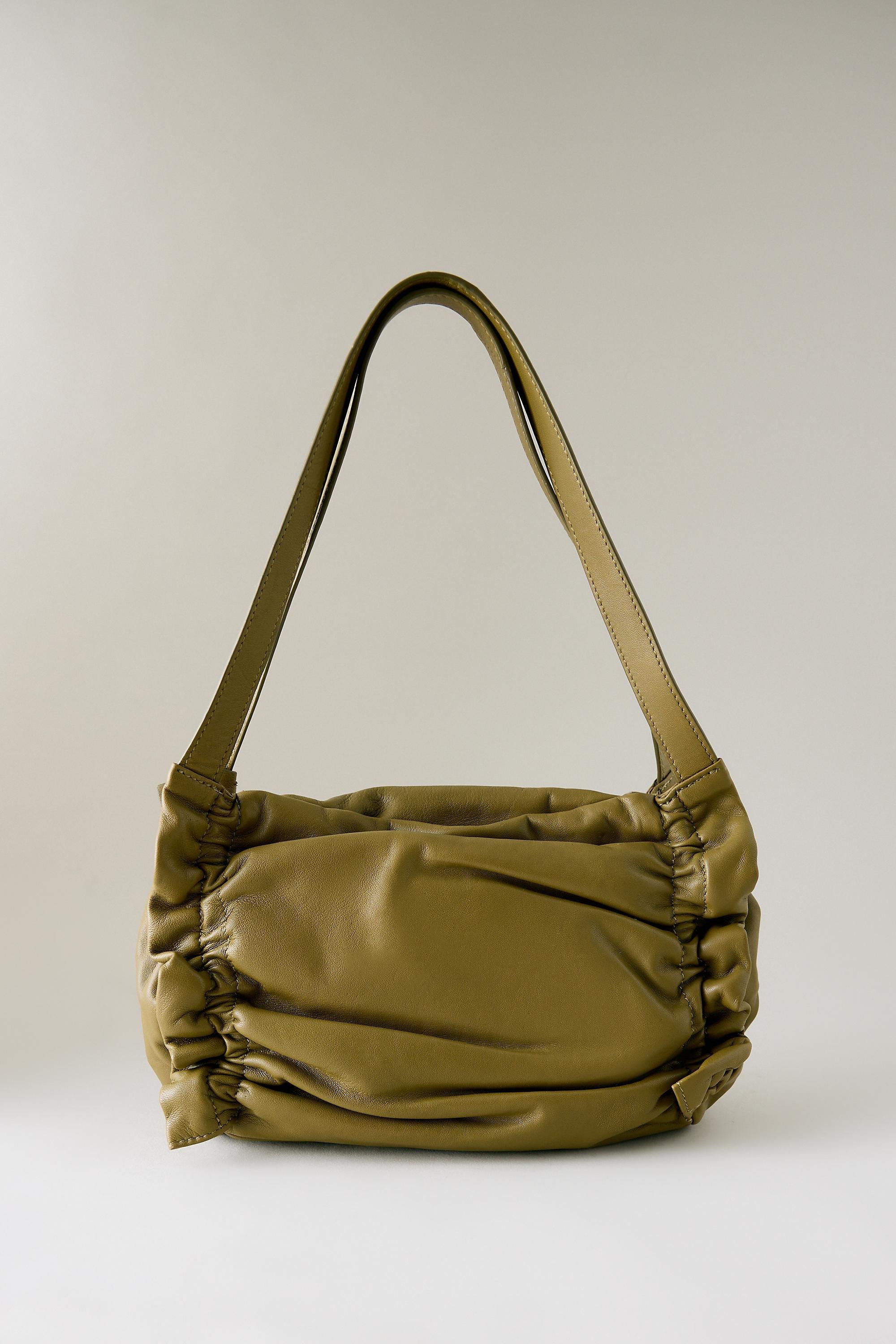 Ruched Leather Shoulder Bag, Green, large image number 5