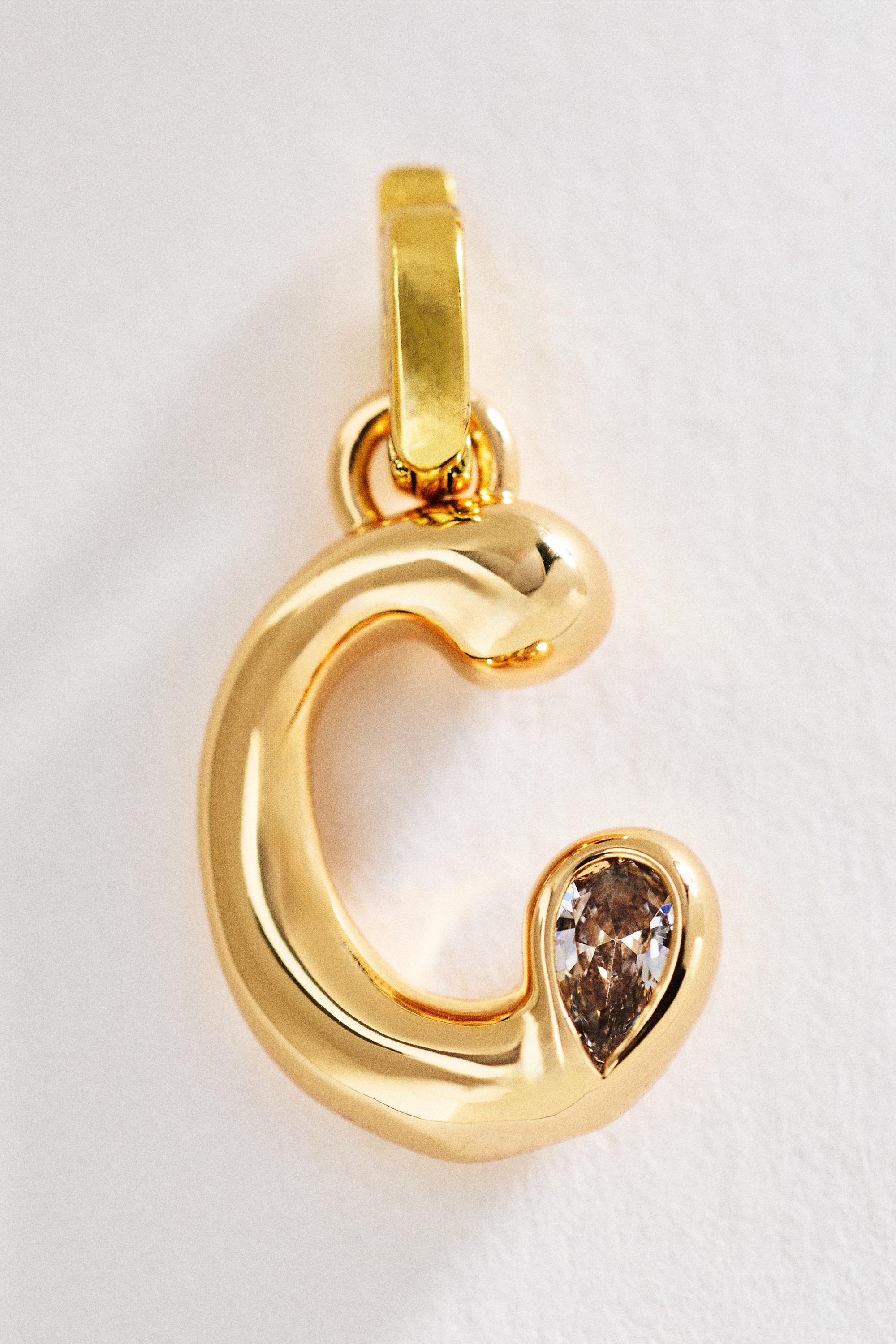 C Groovy Bezel Initial Charm, Gold, Multicolour, large image number 0