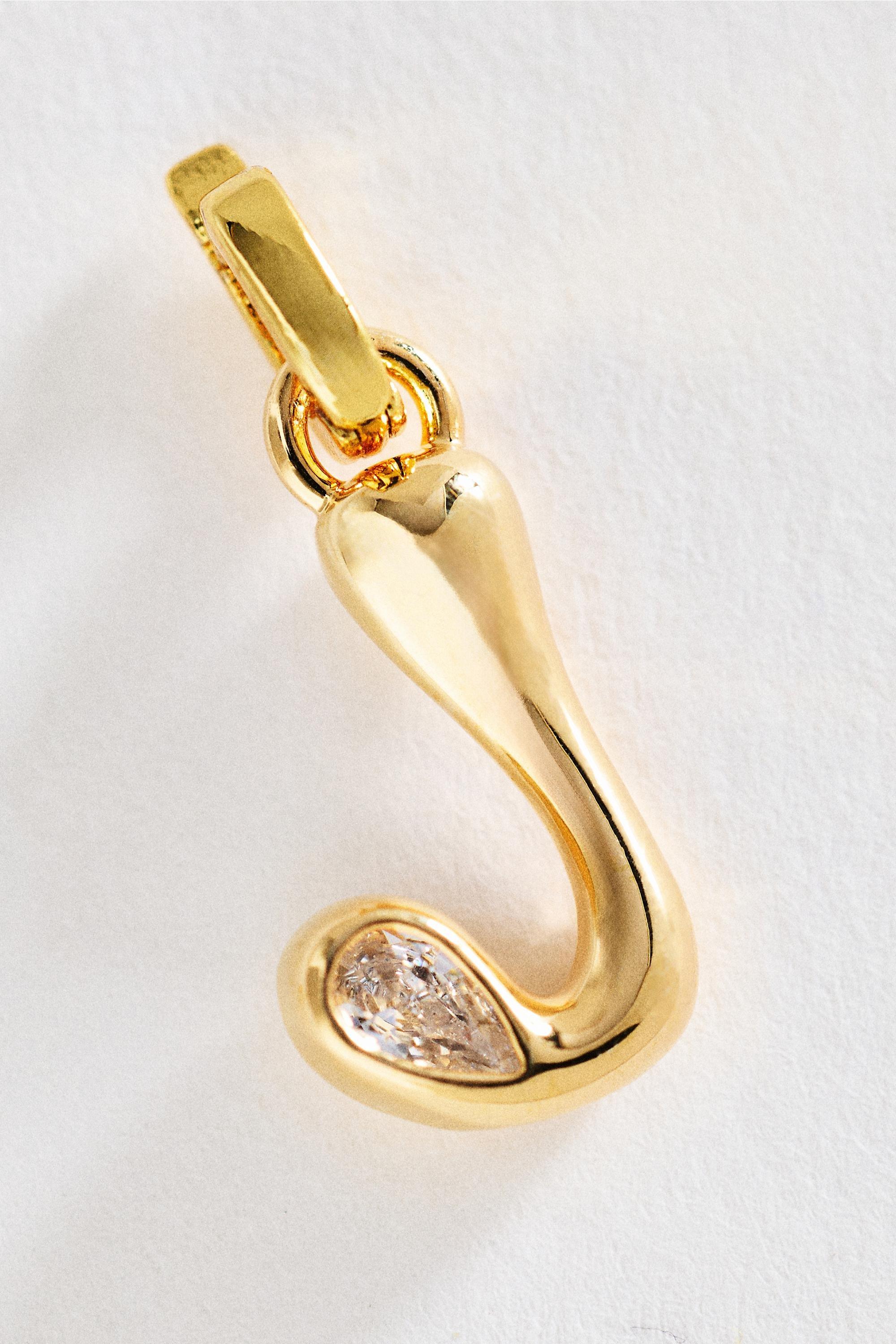 J Groovy Bezel Initial Charm, Gold, Multicolour, medium