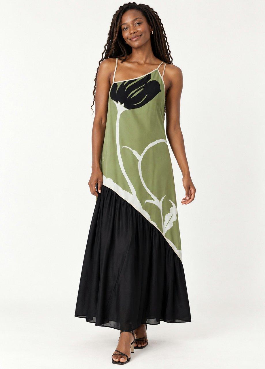 Floral Print Asymmetric Maxi Dress, Green, Green, medium