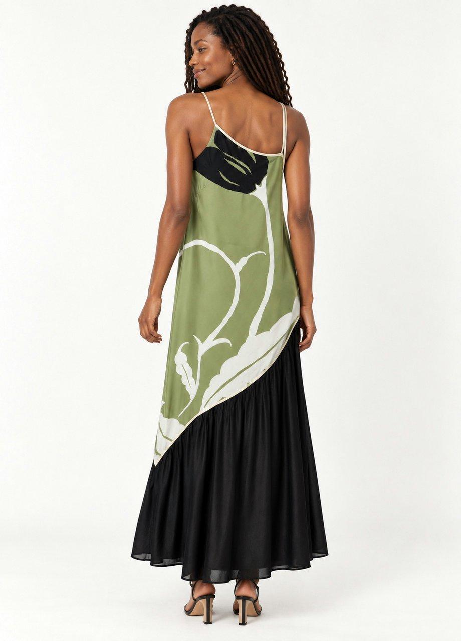 Floral Print Asymmetric Maxi Dress, Green, Green, medium