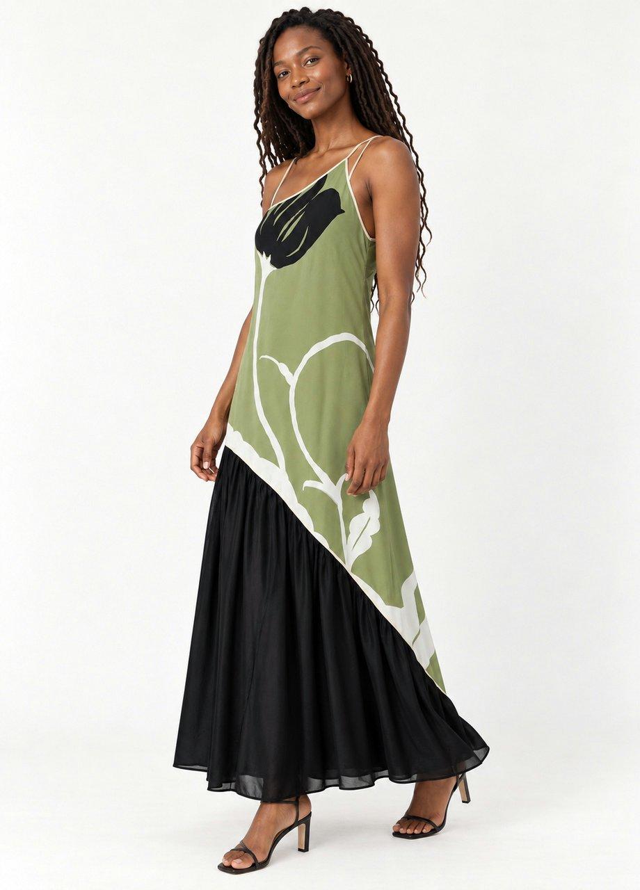 Floral Print Asymmetric Maxi Dress, Green, Green, large image number 2
