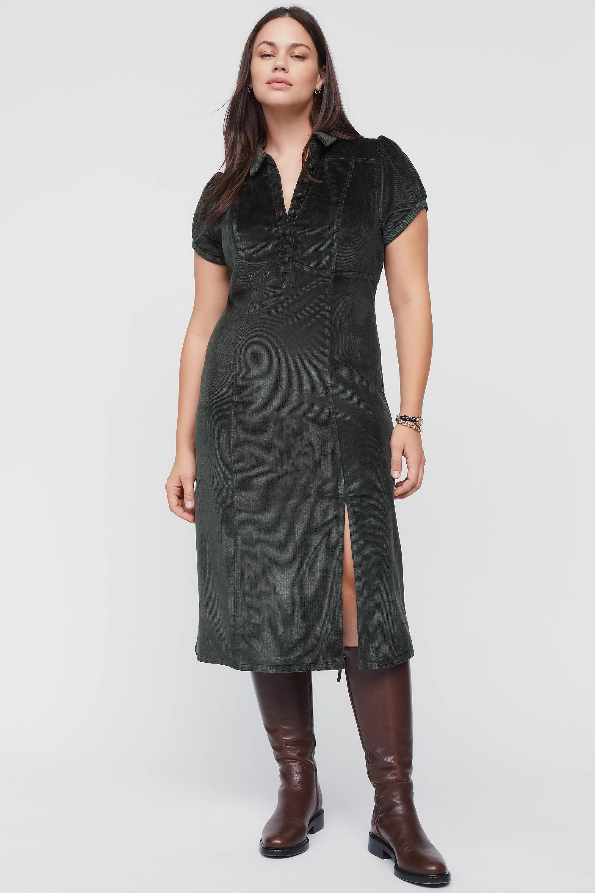 Pilcro Rebekah Corduroy Slim Midi Dress, Green, medium