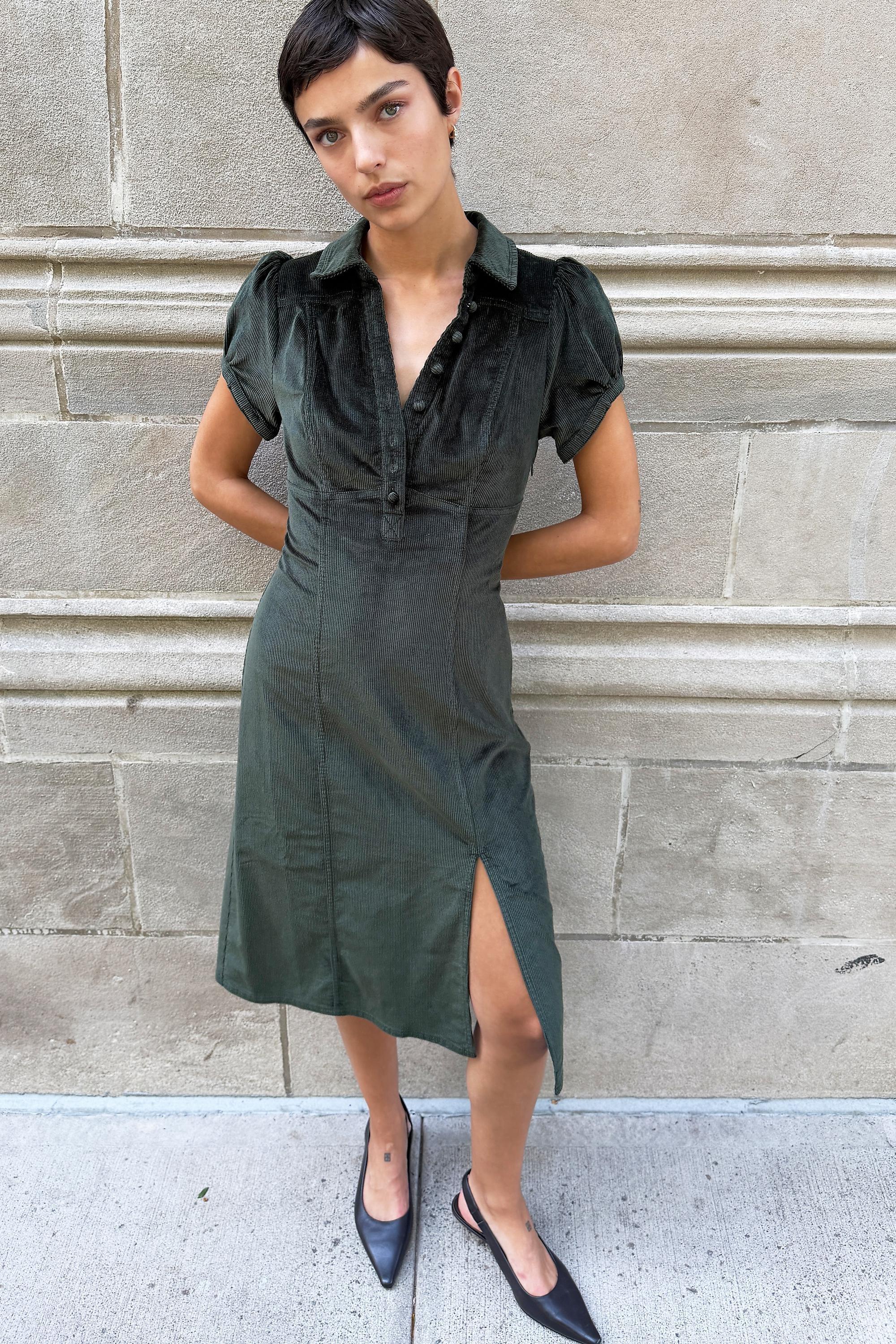 Pilcro Rebekah Corduroy Slim Midi Dress, Green, large image number 4