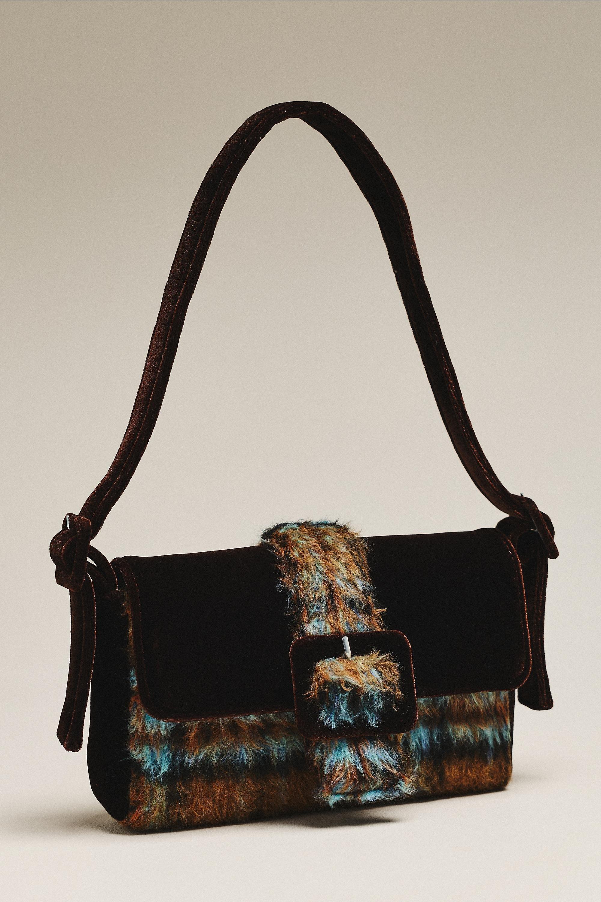 Maeve Velvet Baguette Shoulder Bag, Brown, Brown, medium
