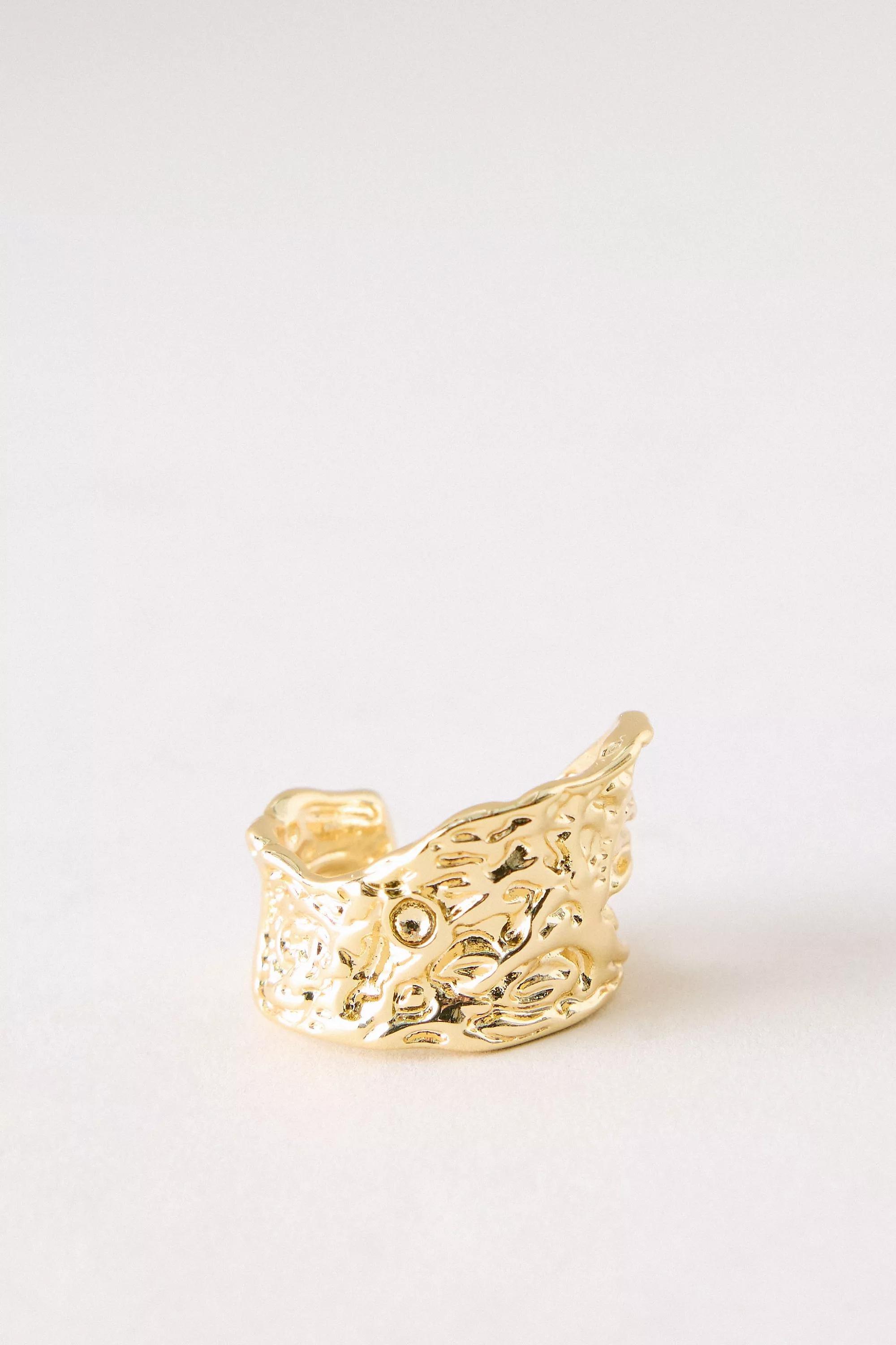 Gold-Plated Hammered Ring, Gold, Gold, medium