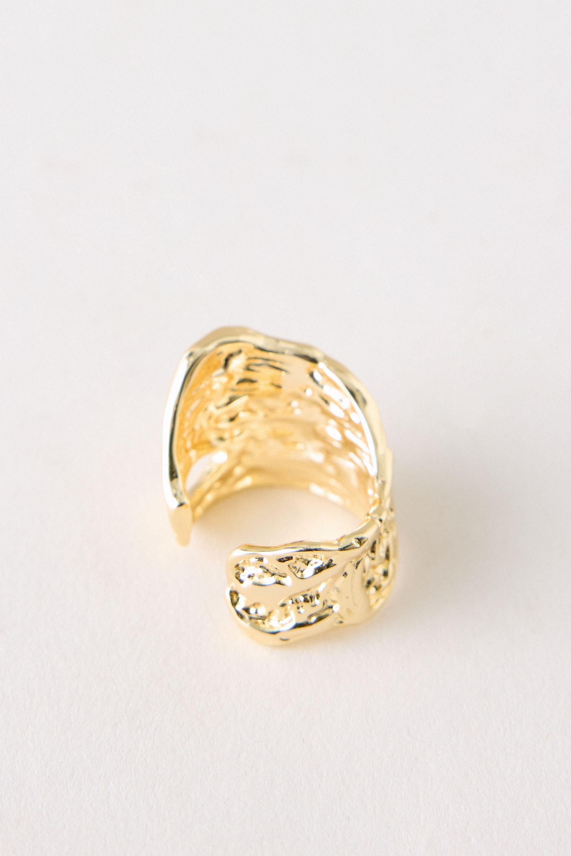Gold-Plated Hammered Ring, Gold, Gold, medium