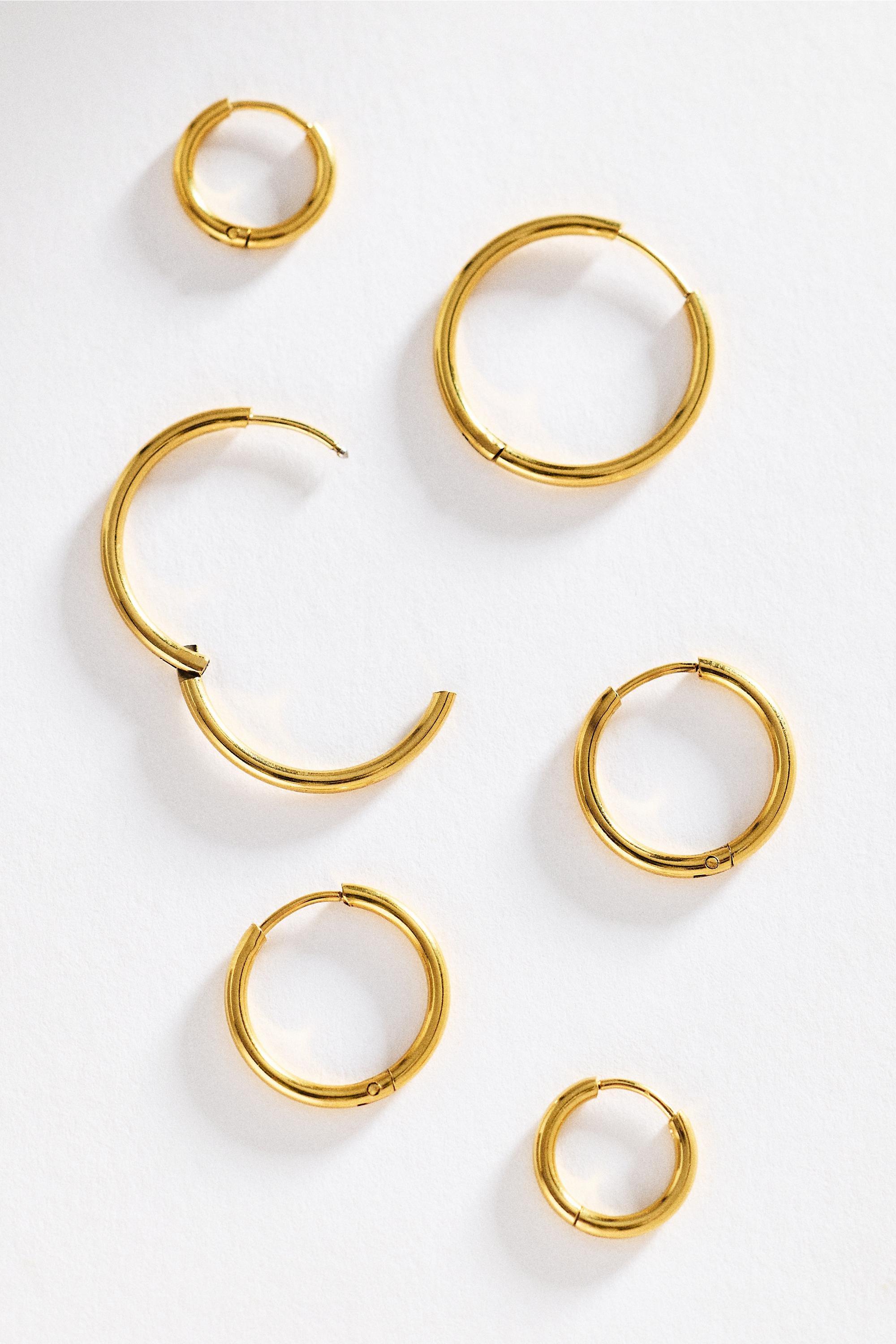 Water-Resistant Hoop Earrings, Set of 3, Women, Gold, large image number 0