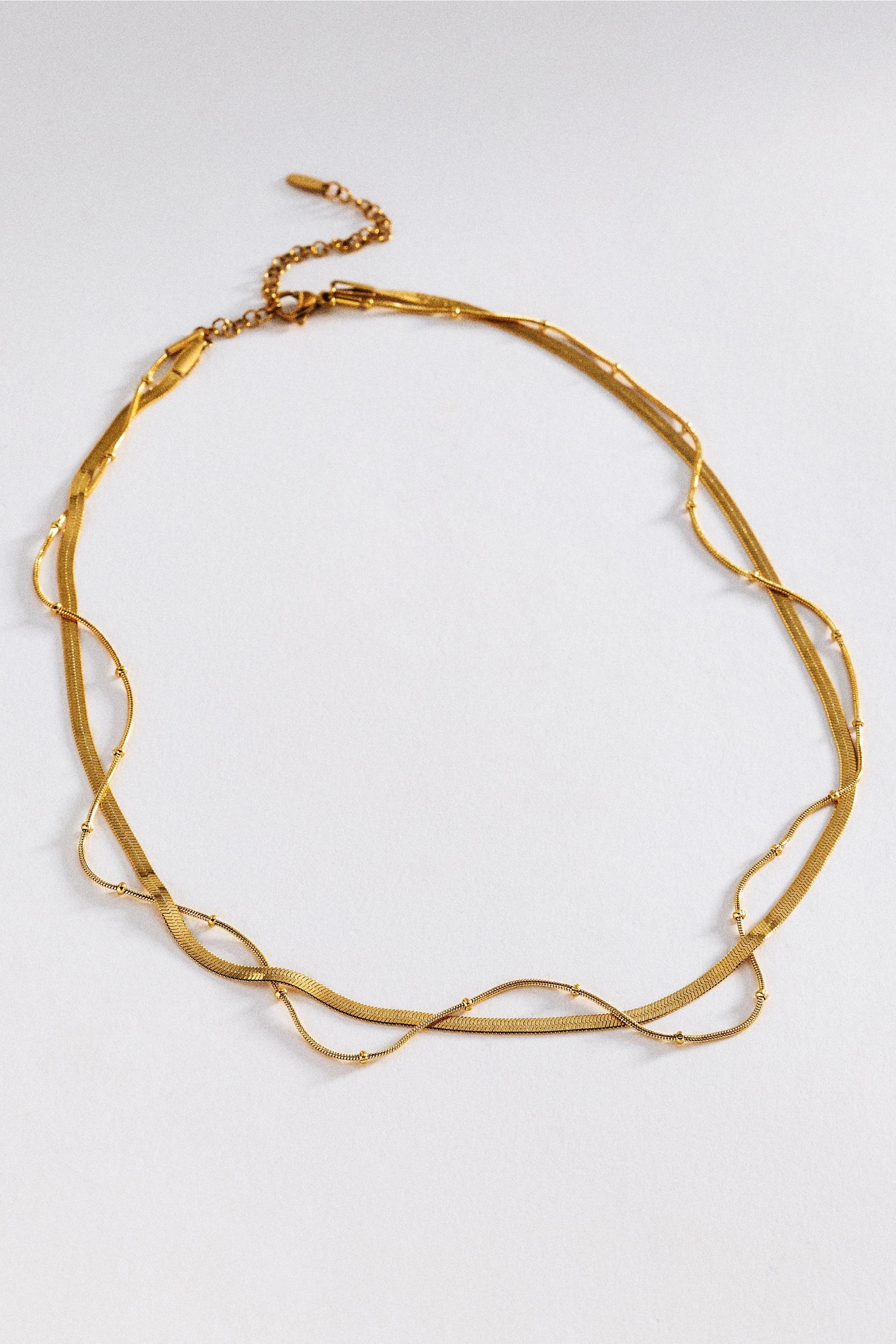 Water-Resistant Layered Necklace, Gold, Gold, large image number 0
