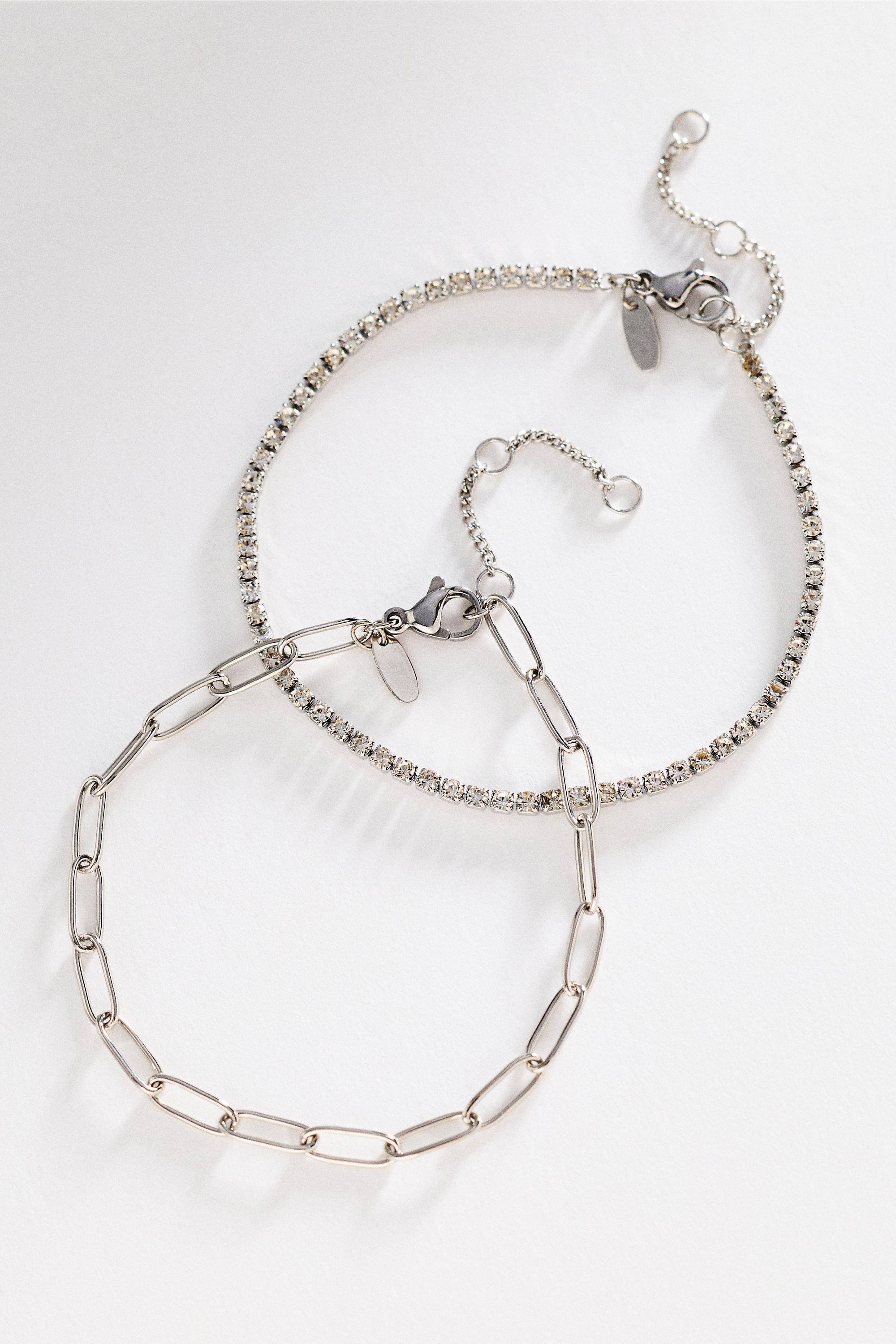 Water-Resistant Tennis Bracelets, Set Of 2, Silver, Silver, large image number 0